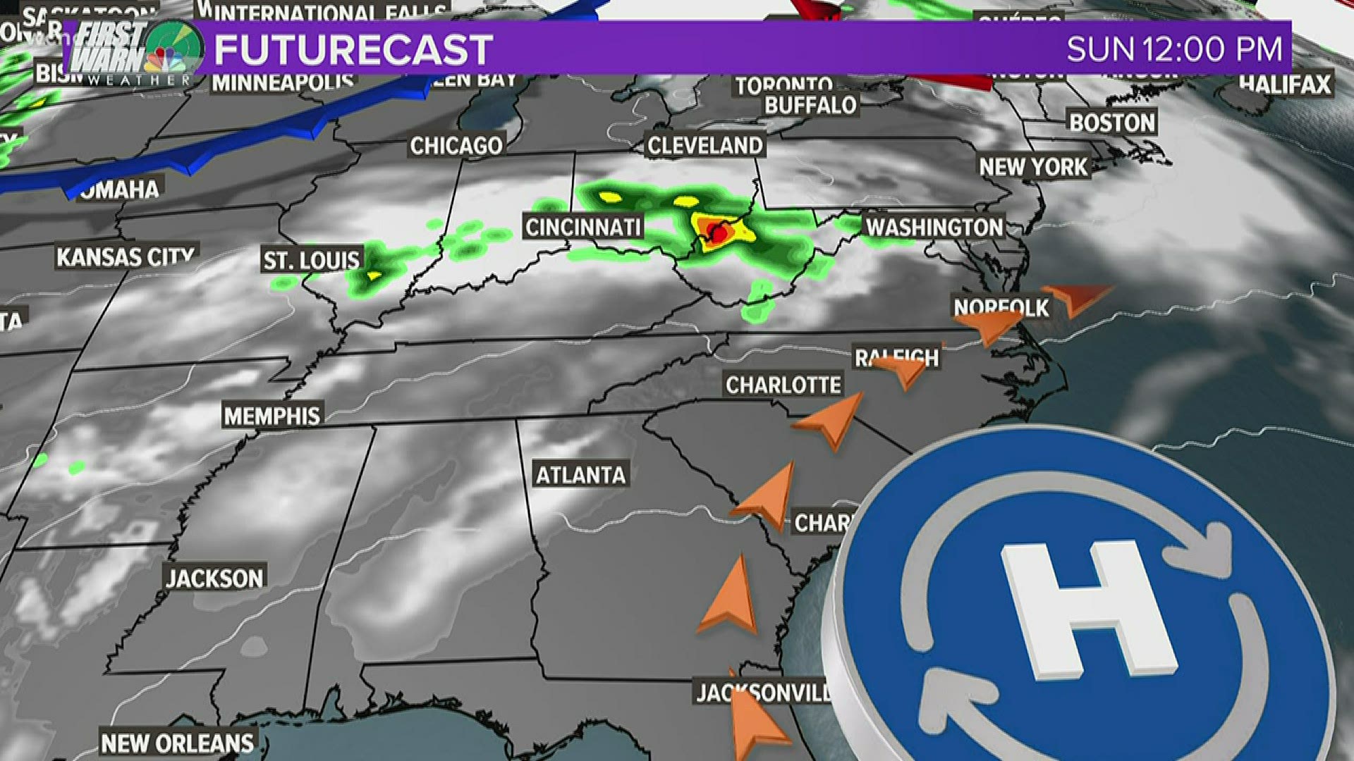 Spotty rain showers this evening and sunshine tomorrow.