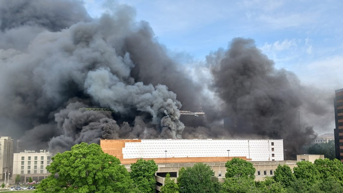 What building in burning in SouthPark in Charlotte, NC?