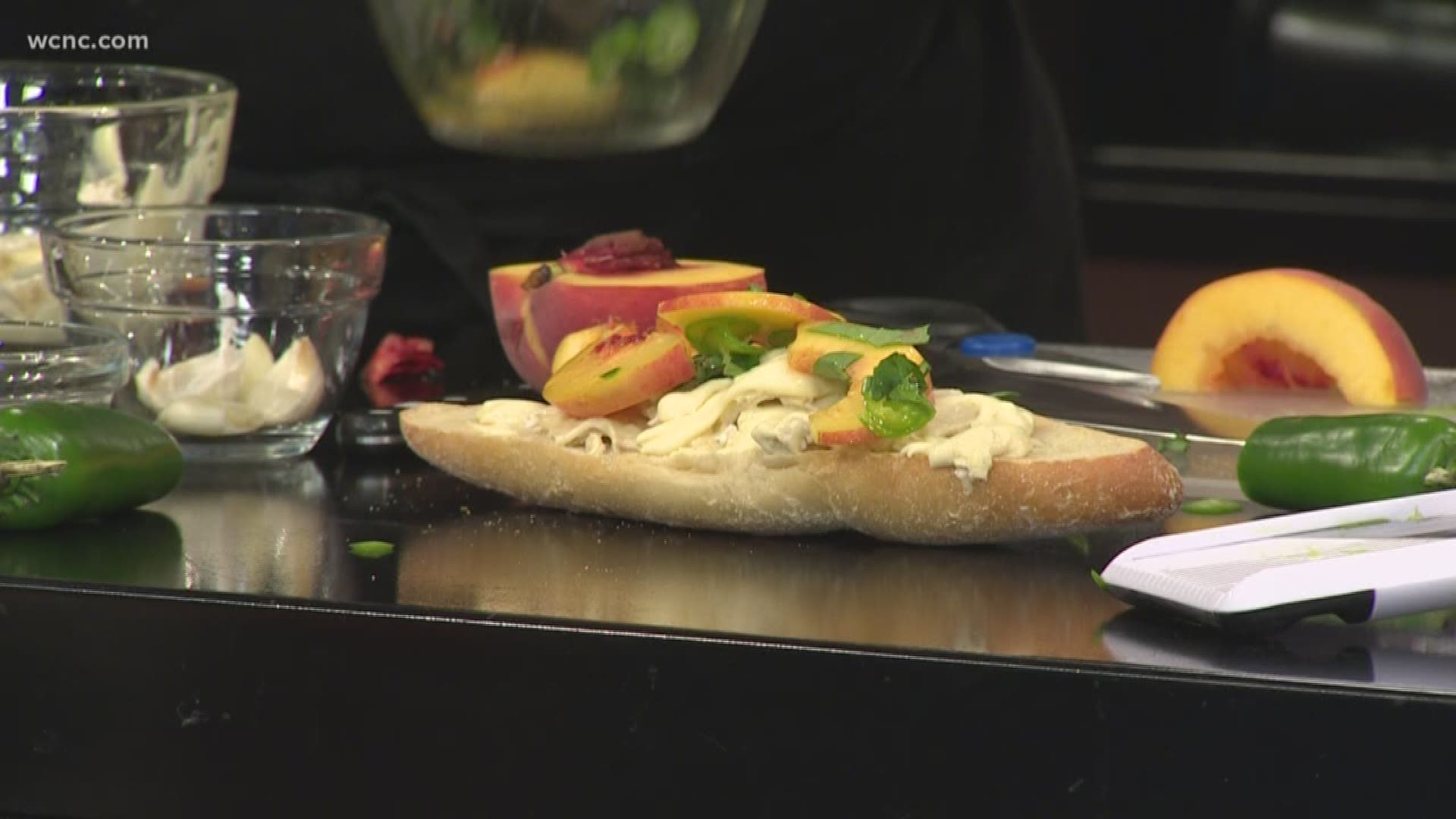 Chef Jill Aker Ray shows us how to prepare Carolina moon cheese toast with peaches and jalapeno.