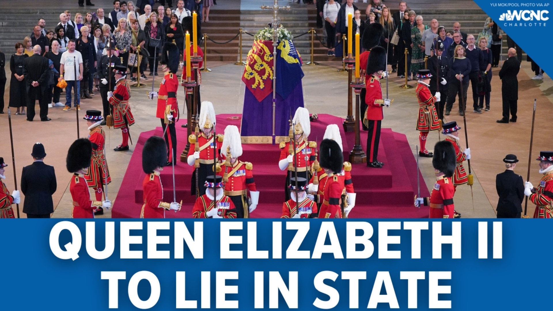 Her son, King Charles III, and his siblings and sons marched behind the coffin, which was topped by a wreath of white roses and her crown resting on a purple velvet