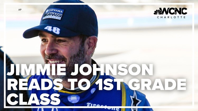 Jimmie Johnson reads to 1st grade class