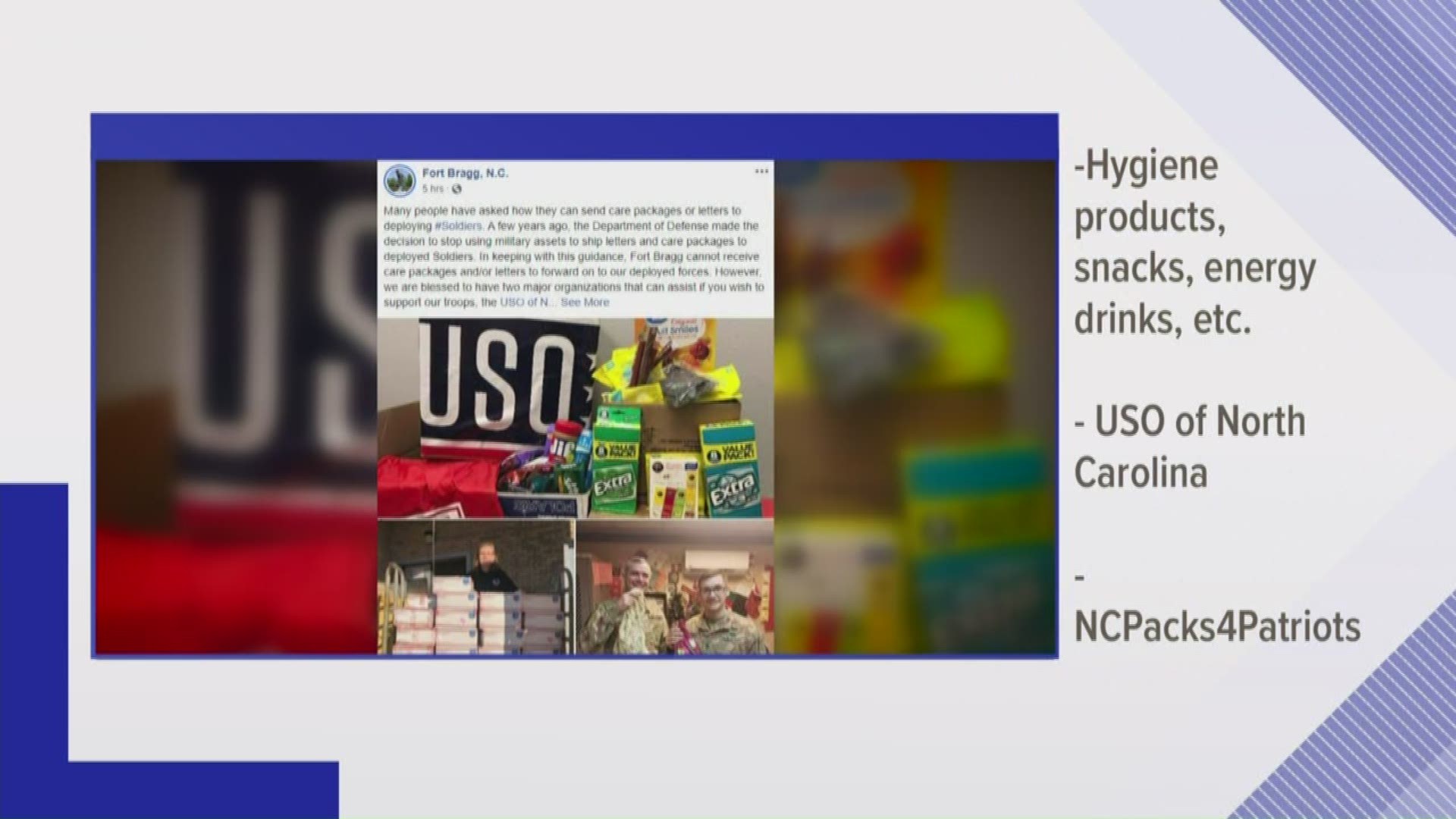 Fort Bragg is offering information on how you can send care packages to soldiers before they deploy.