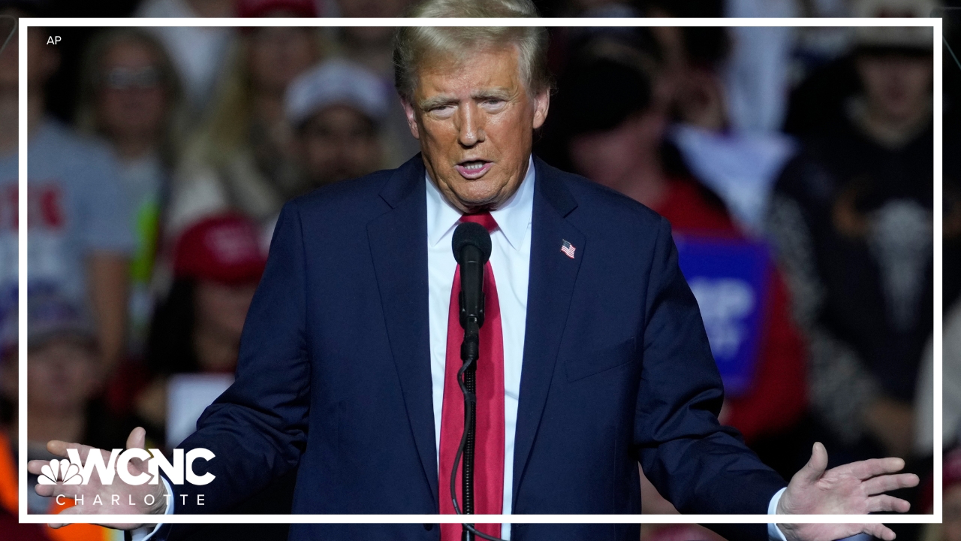 Former President Donald Trump speaks to a crowd in Gastonia on the final day of early voting in North Carolina