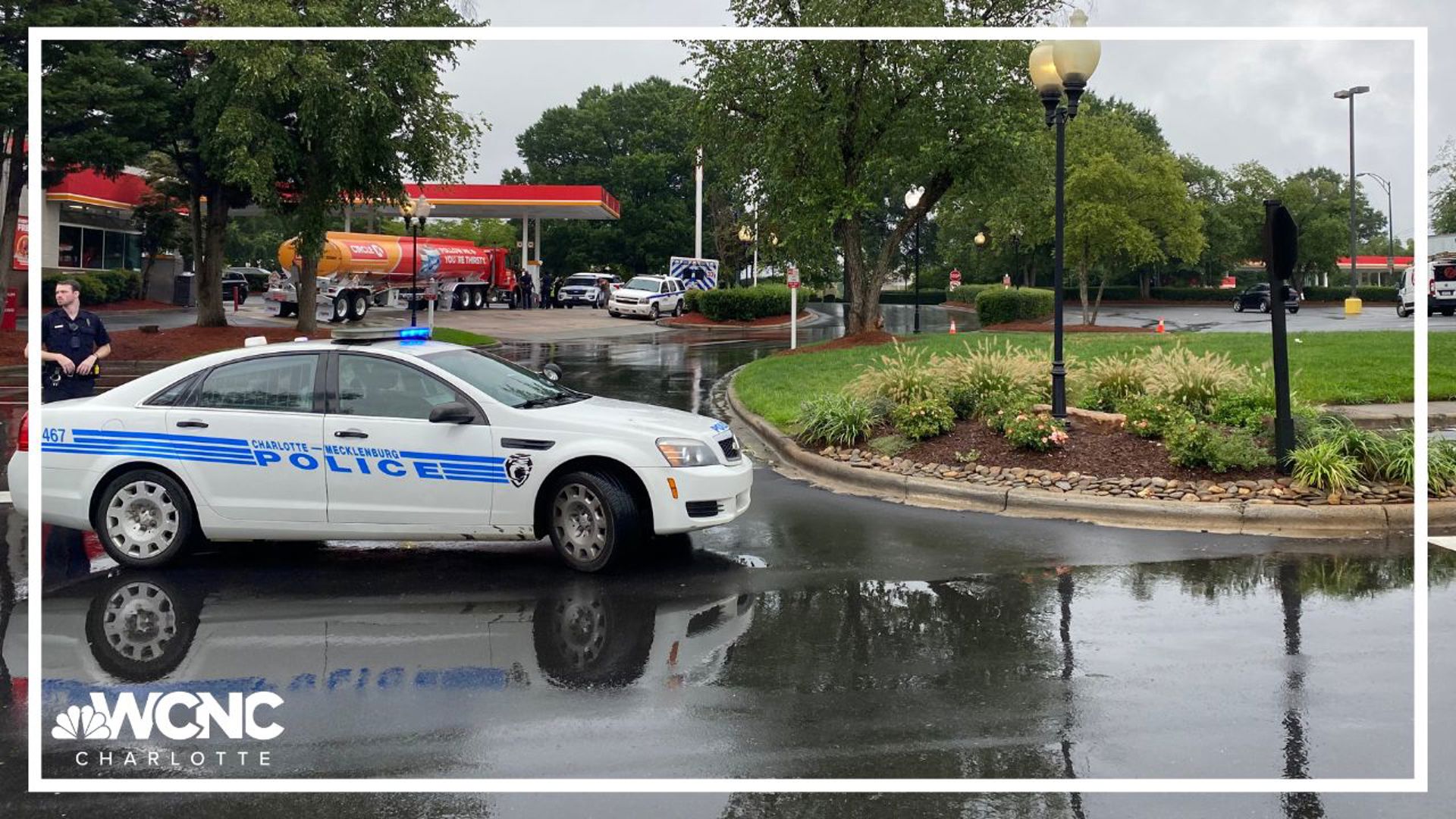 Dozens of police officers and SWAT agents were called to a Circle K gas station in south Charlotte Monday.