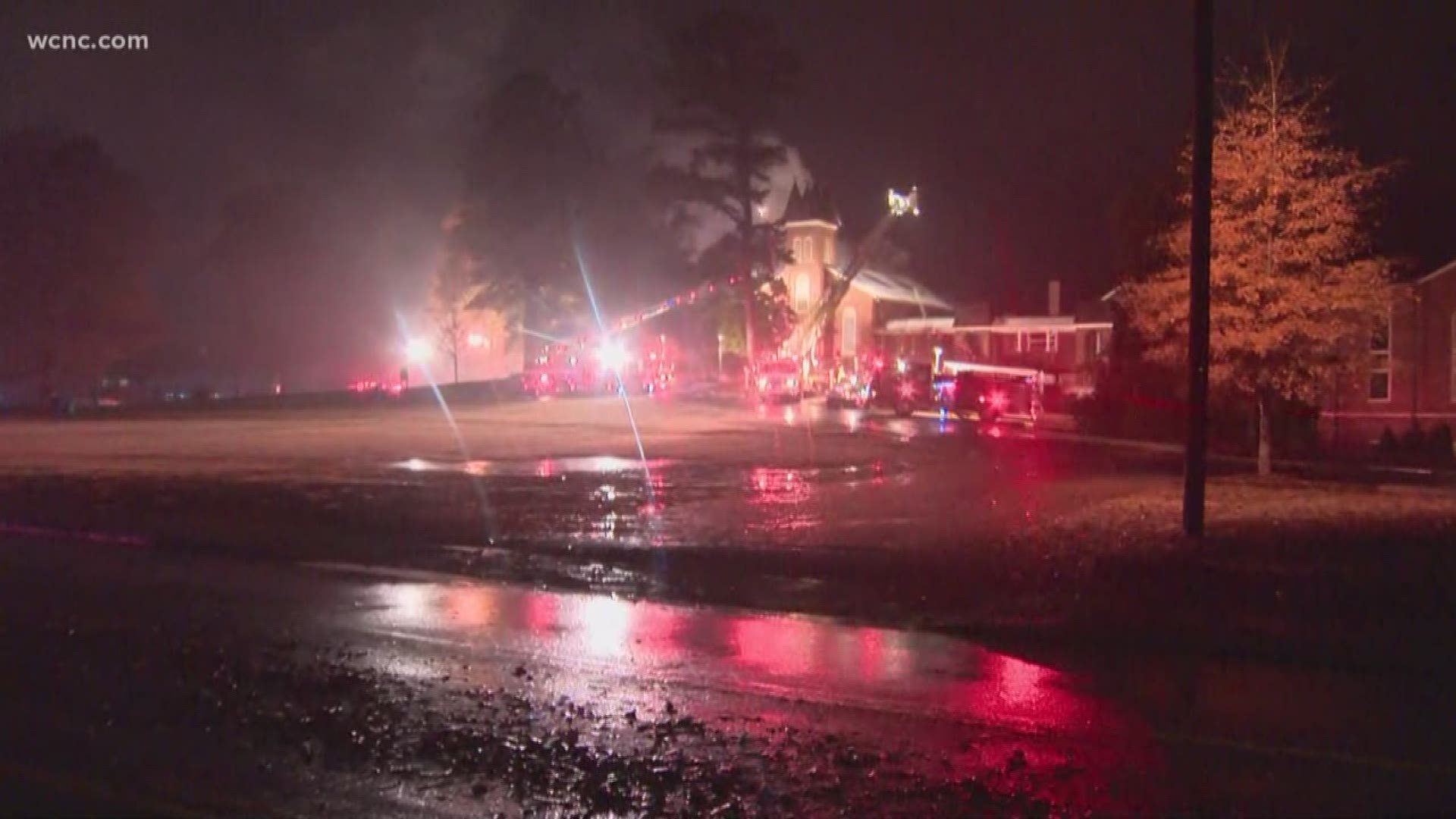 An out of control fire is burning at the Unity Presbyterian Church in Fort Mill, South Carolina.