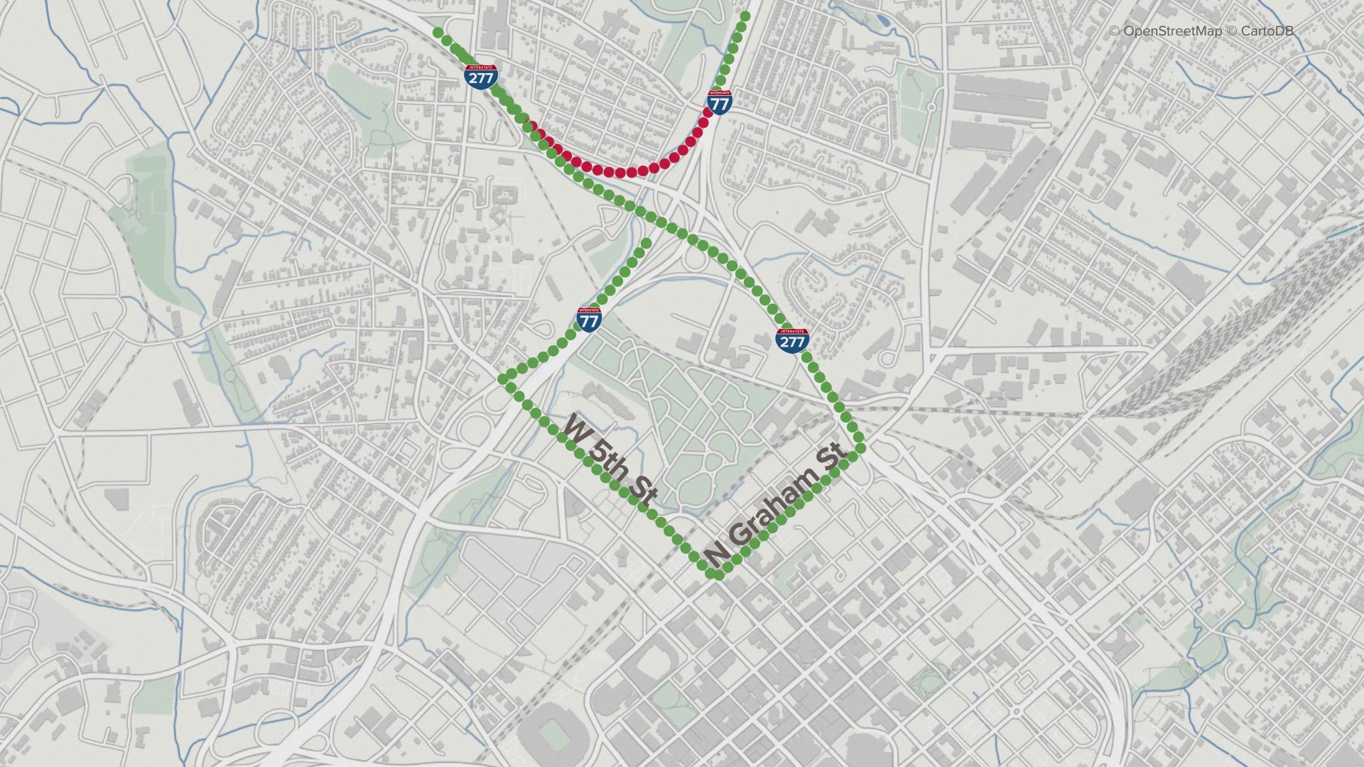 Traffic will be redirected south on I-77 to Exit 10C at West 5th St.