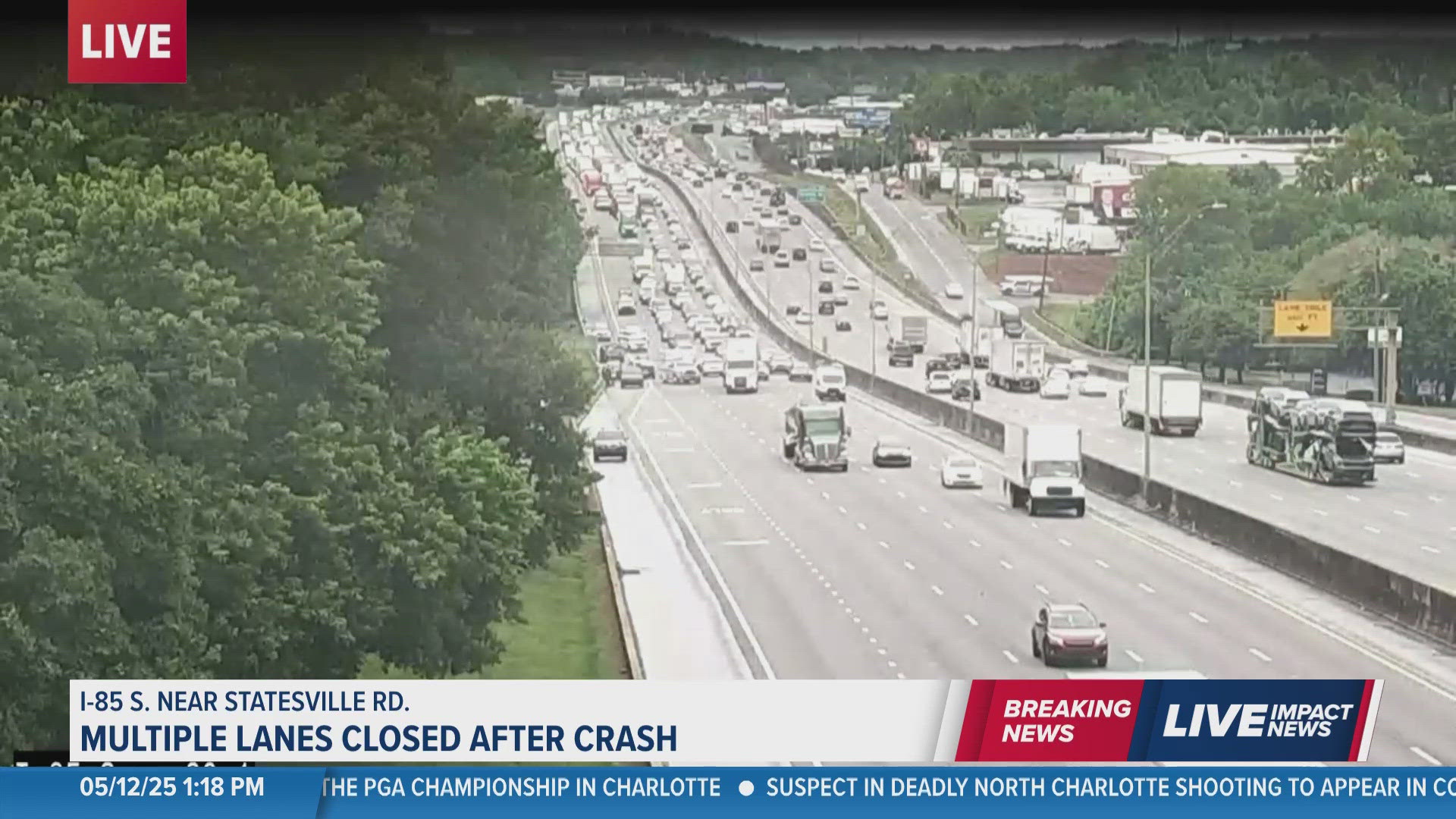 A crash along southbound I-85 in north Charlotte caused major delays on Monday afternoon.