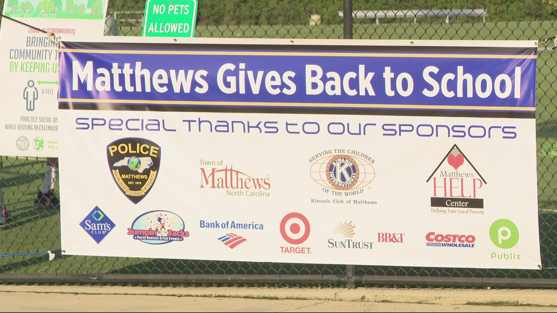 Police officers and firefighters helped make sure kids in Matthews have the necessities for back-to-school success.