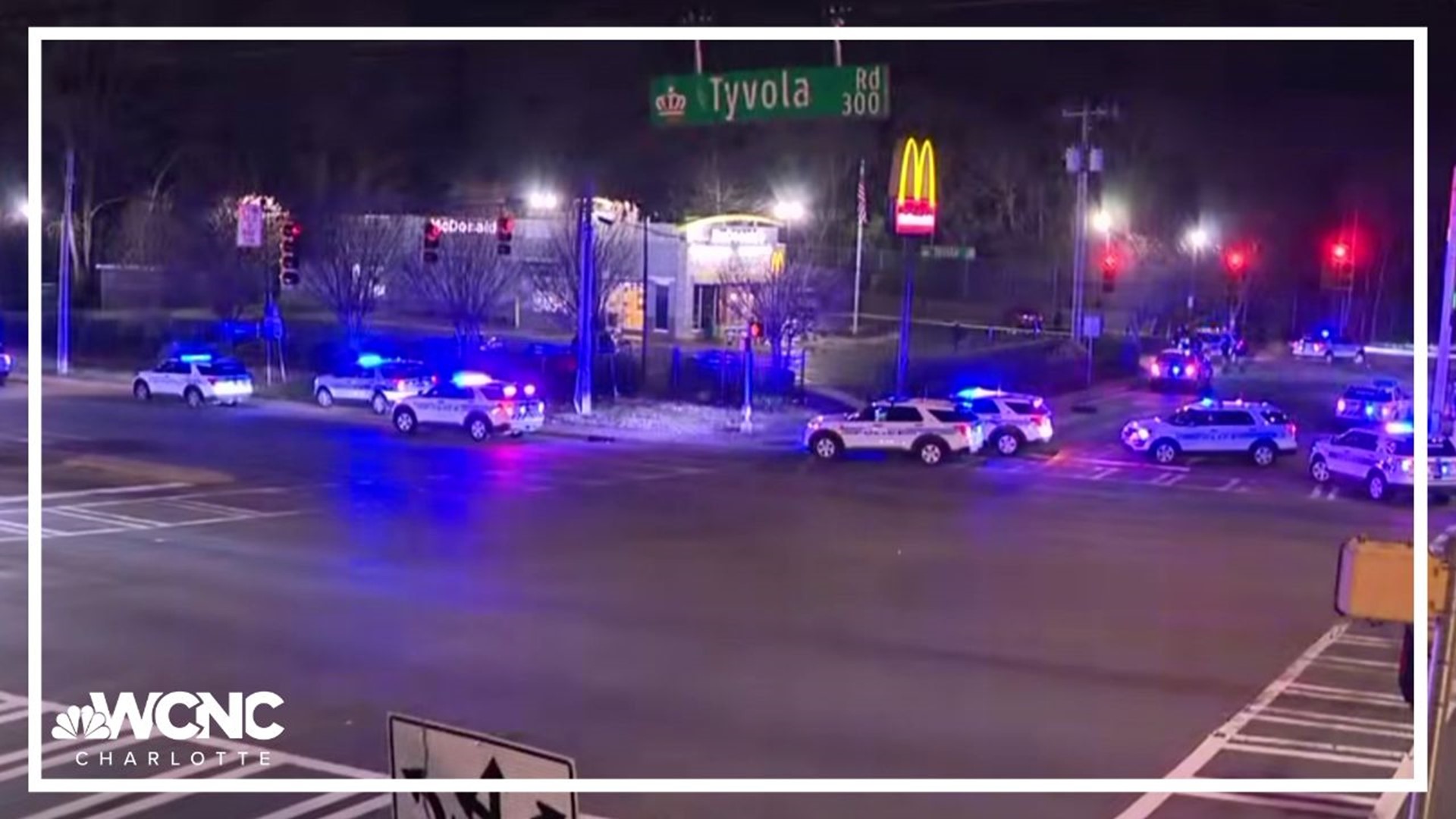 One person was taken to the hospital when they ere shot near a McDonald's on Tyvola Road at I-77 in south Charlotte late Friday.