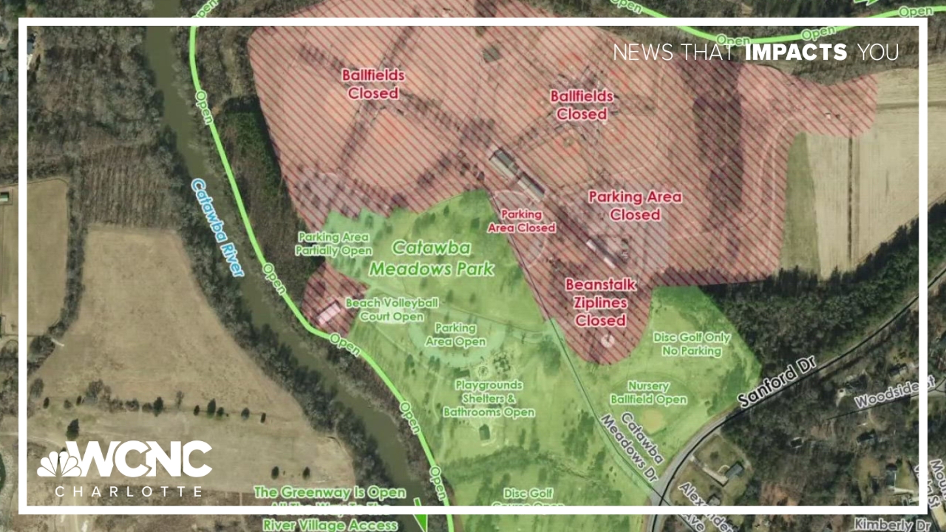 The ball fields, zip lines and certain lots will remain closed, along with River Village access to the Silver Creek Bridge. The park will return to normal hours.
