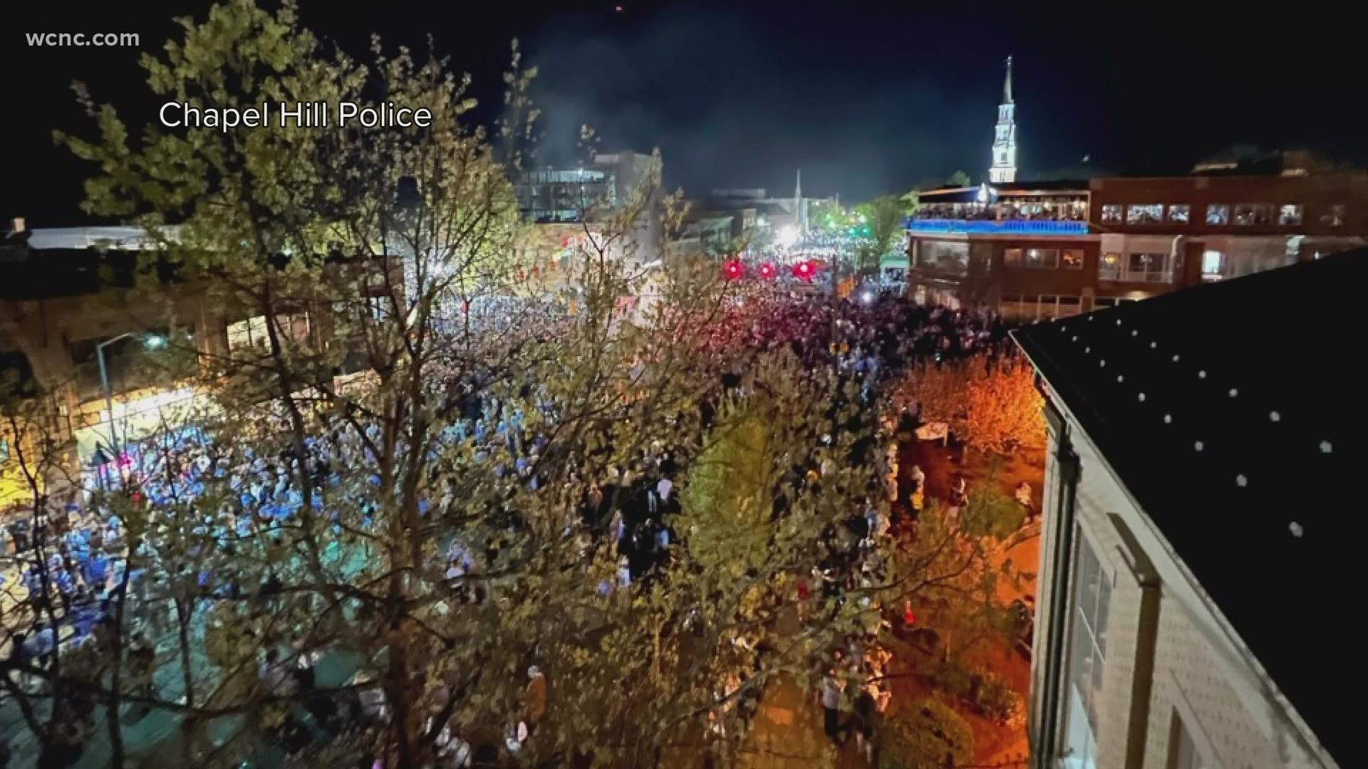 An estimated 35,000-40,000 people took to the streets to celebrate the win, officials say.