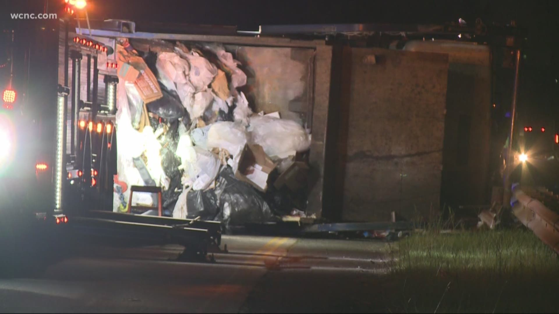 The trash truck caused traffic build-ups on two different Charlotte-area roads Monday afternoon and evening.