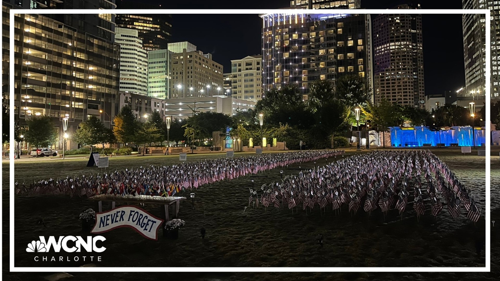 In Uptown Charlotte, nearly 3,000 American flags are on display. Each represents someone who lost their life on 9/11.
