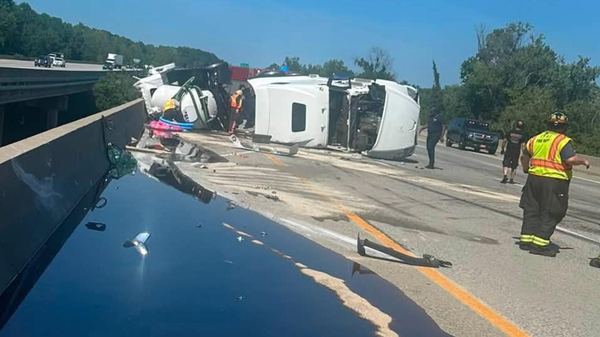 I-85 closed in Rowan County for overturned tractor-trailer, spill