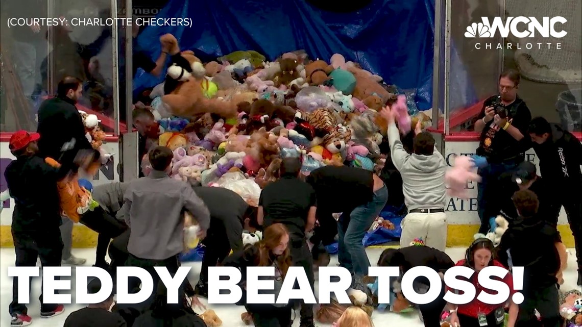 Teddy Bear Toss at Charlotte Checkers game