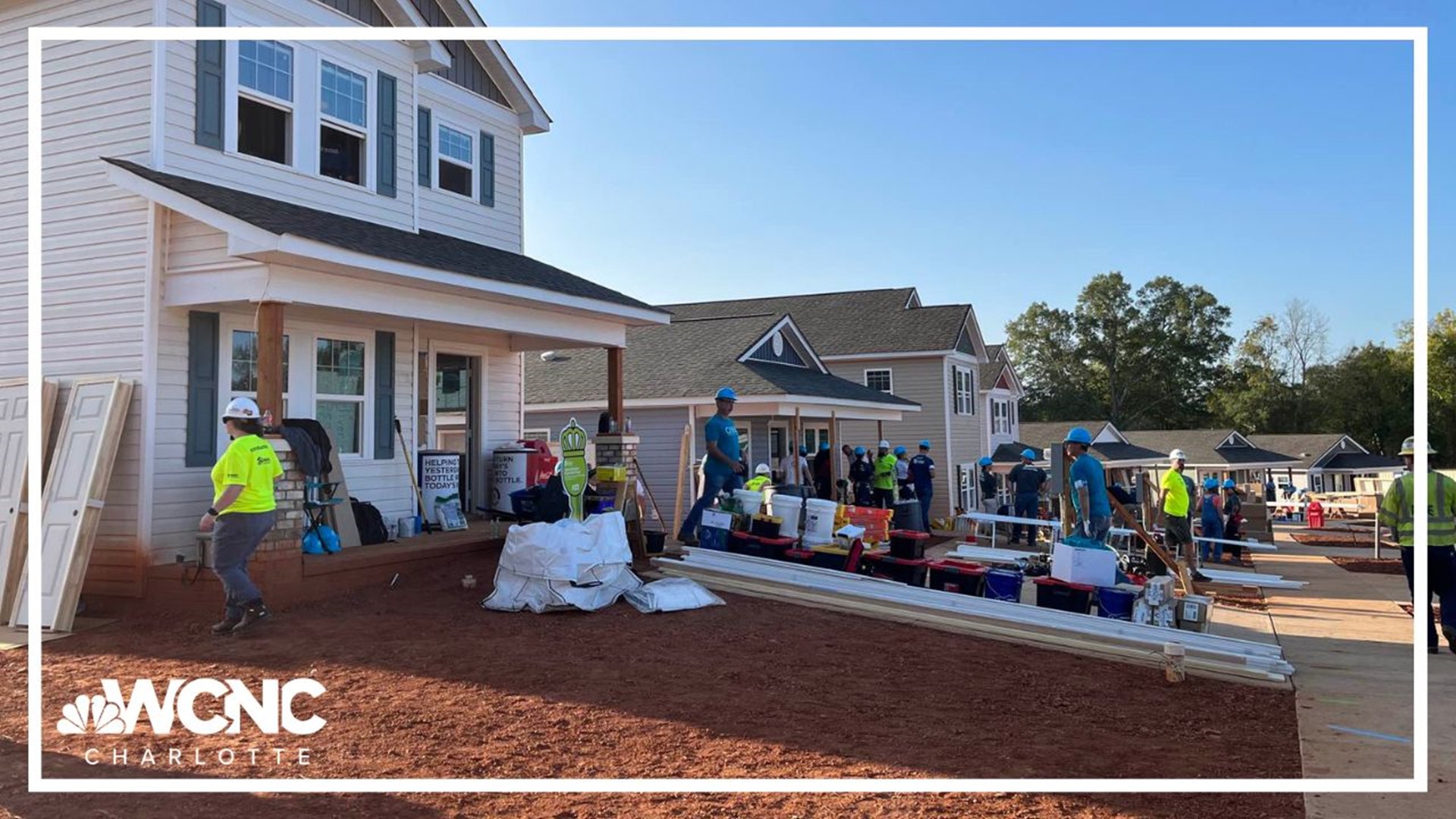 Volunteers are coming together to build dozens of Habitat for Humanity homes in west Charlotte this week.