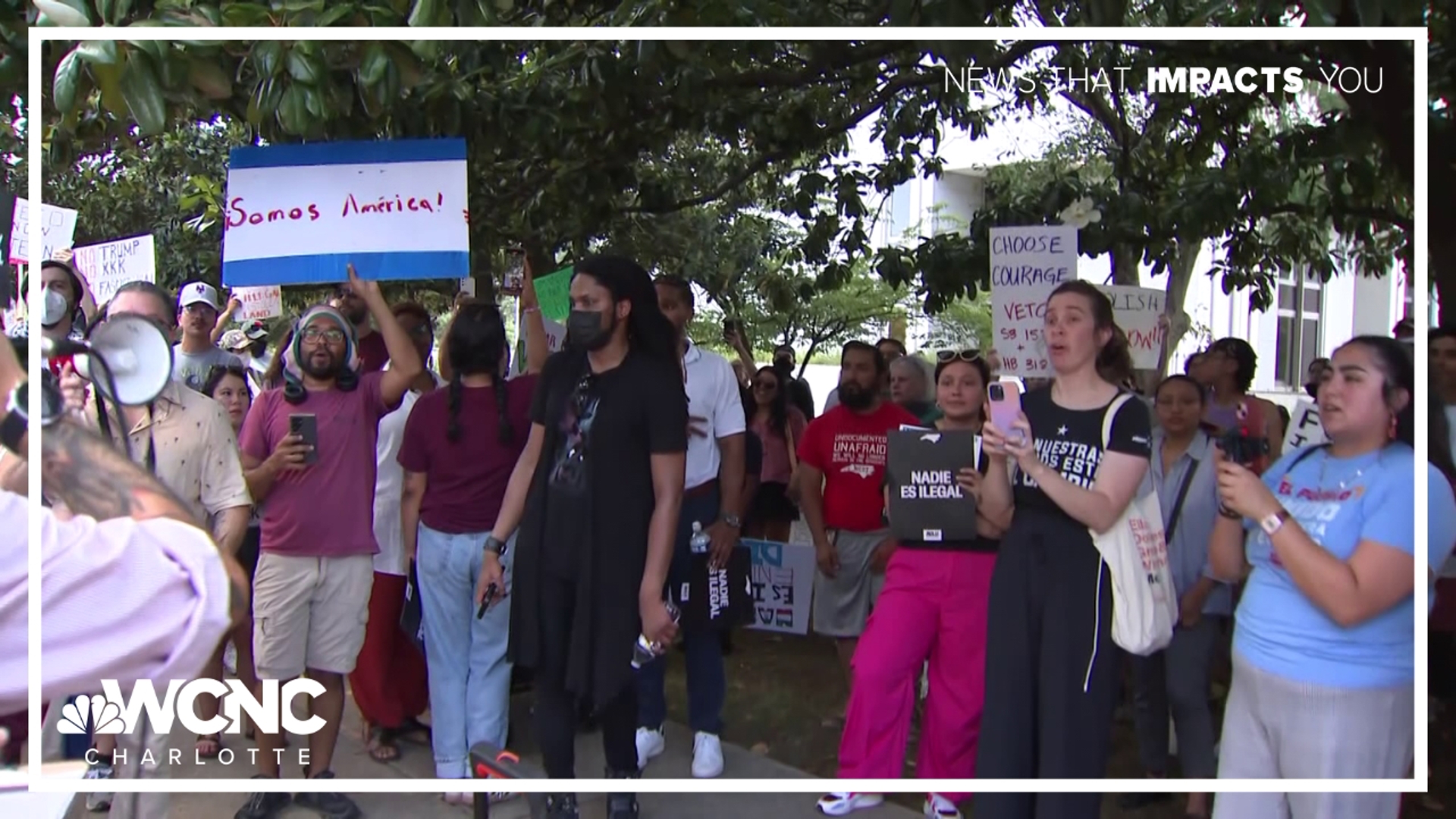 In Raleigh, dozens of people gathered outside of the North Carolina Executive Mansion Tuesday night, urging Gov. Josh Stein to veto a bill.