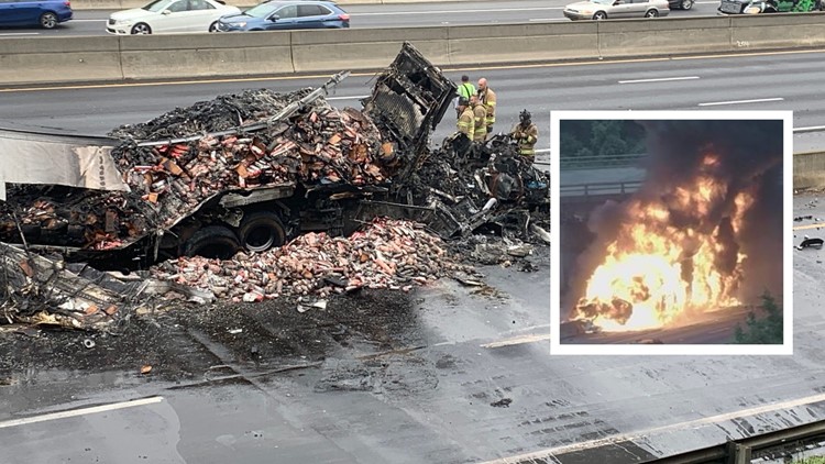 Walmart truck erupts in flames on I-77, causes major delays near Uptown