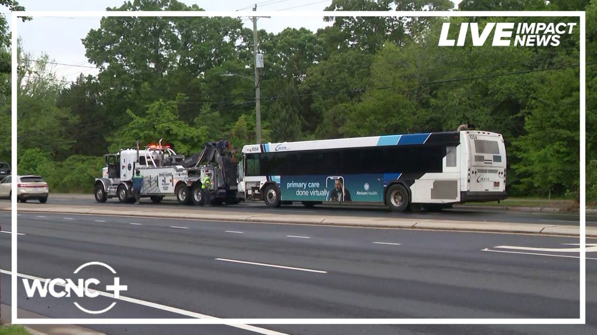 Six people were hurt in a crash involving a CATS bus in north Charlotte on Thursday, Medic said. 