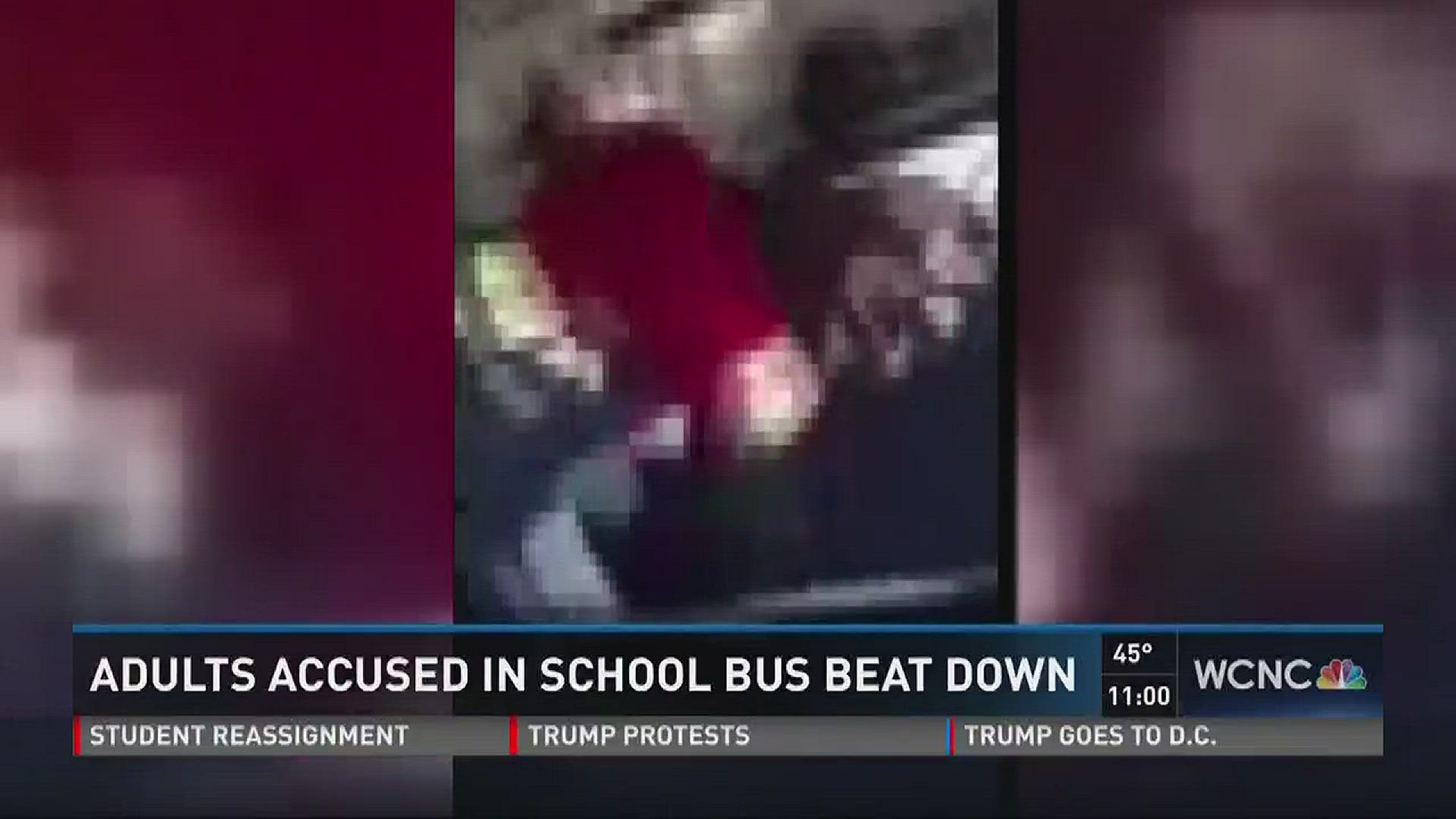 A beat down on a local school bus is caught on camera-- but family members say the assailants are adults.