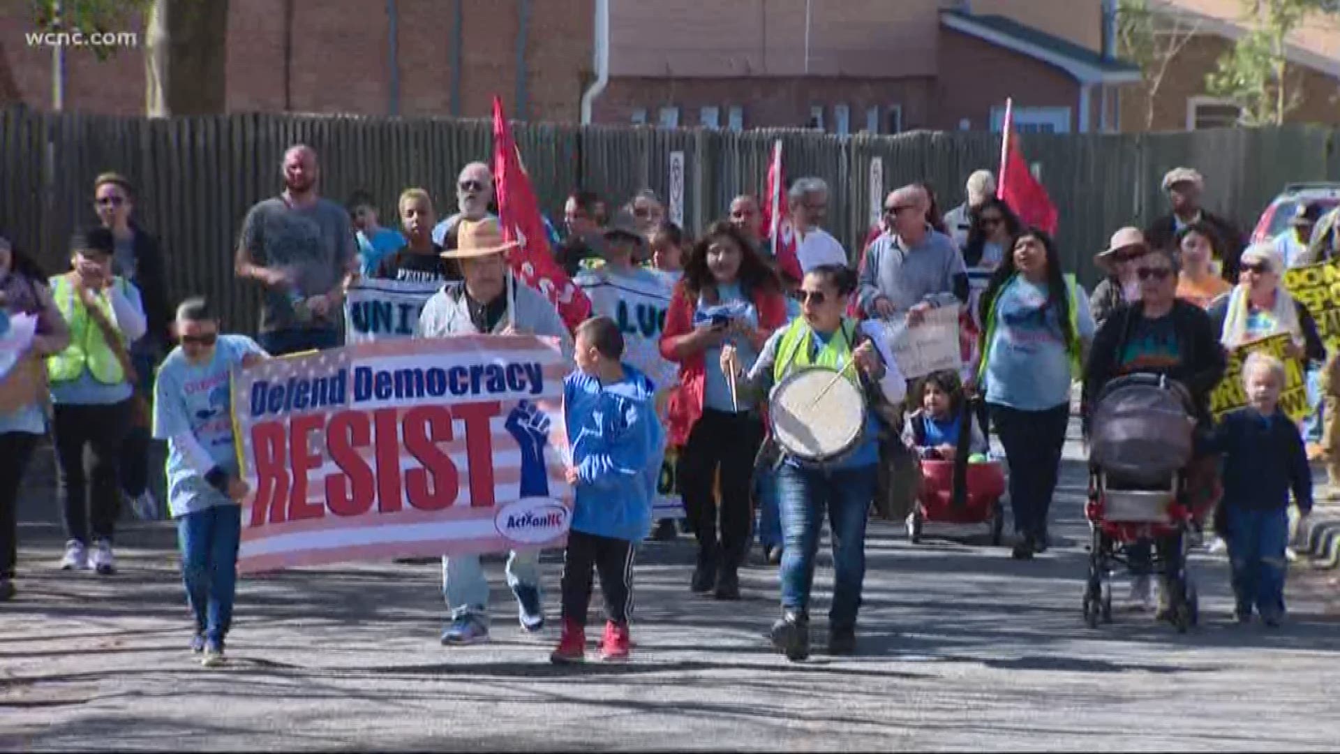 Dozens gathered to march in the first annual Cesar Chavez and Dolores Huerta Walk to commemorate the legacies of the renowned Latin-American civil rights leaders and advocate for Charlotte's immigrant and labor community.