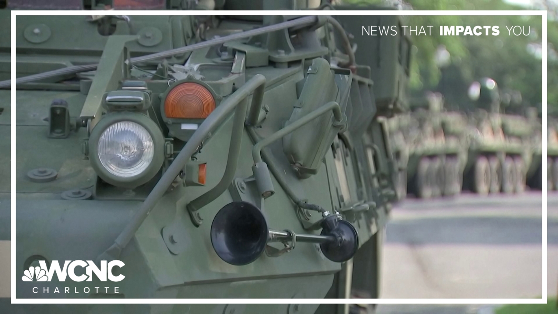 Some of the military vehicles that will take part in Saturday's parade in Washington, D.C. are being staged today in West Potomac Park.