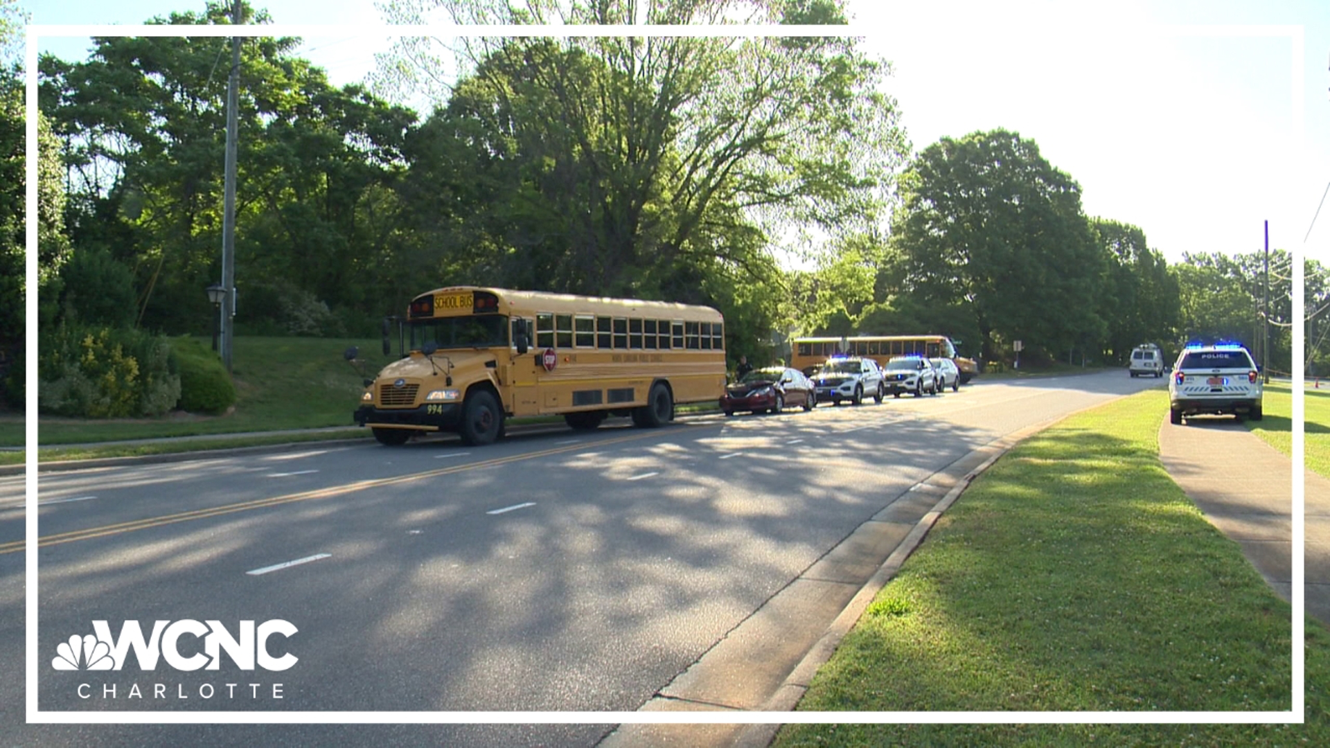 A Charlotte-Mecklenburg Schools bus was rear-ended Monday morning. No students were on board.