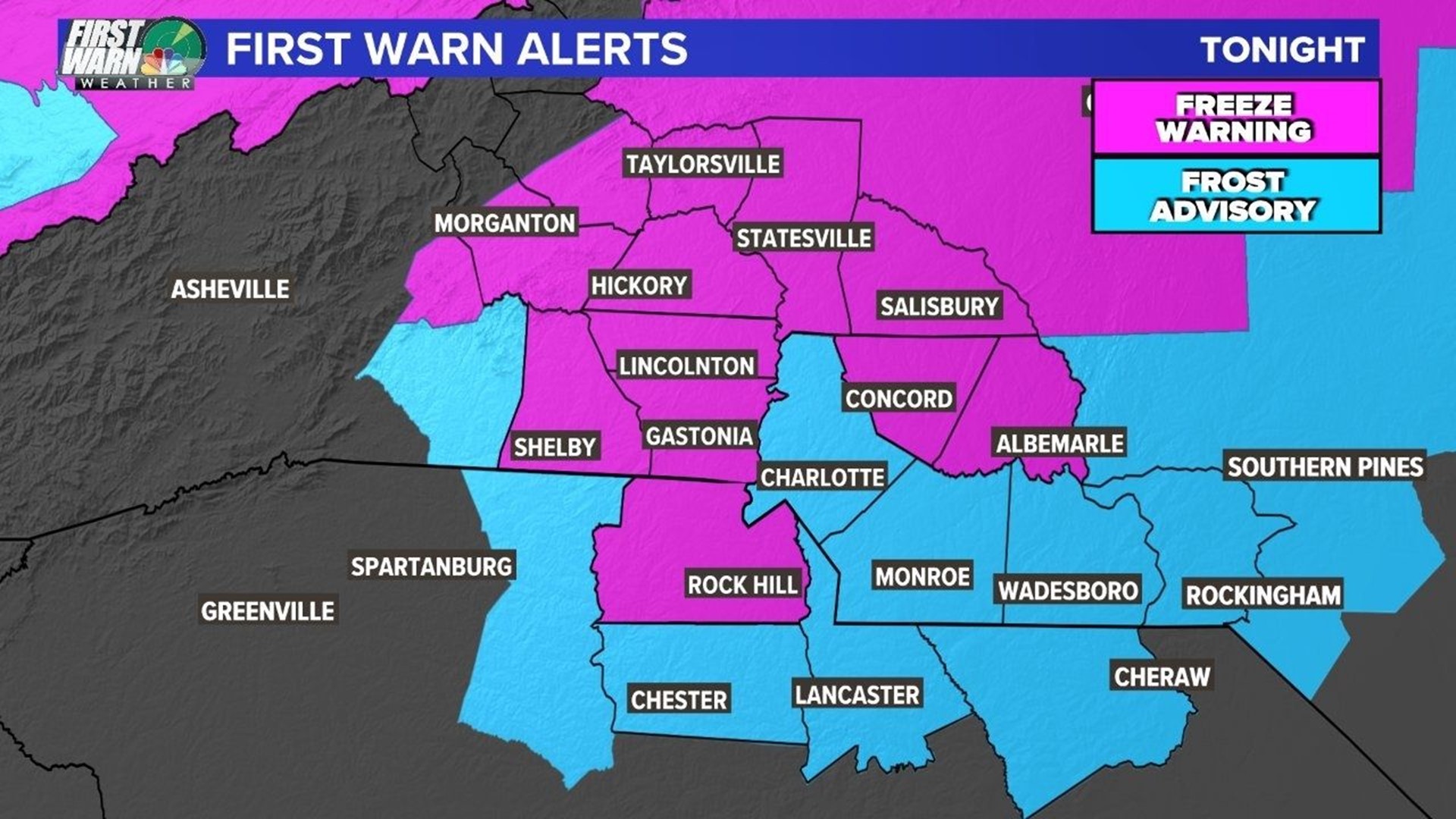 Freeze warnings, frost advisory in effect for Charlotte area