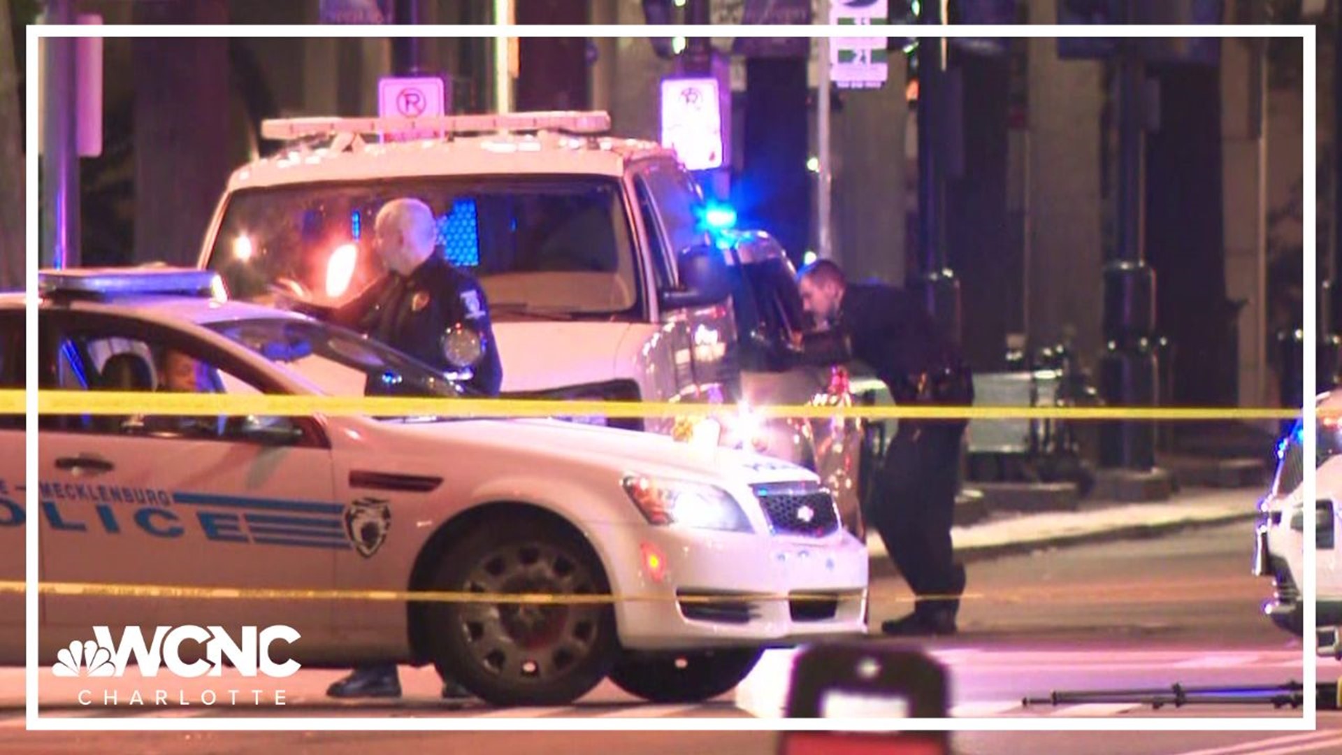 Four people were taken to the hospital after a shooting along North Tryon Street in Uptown early Monday morning, police said.