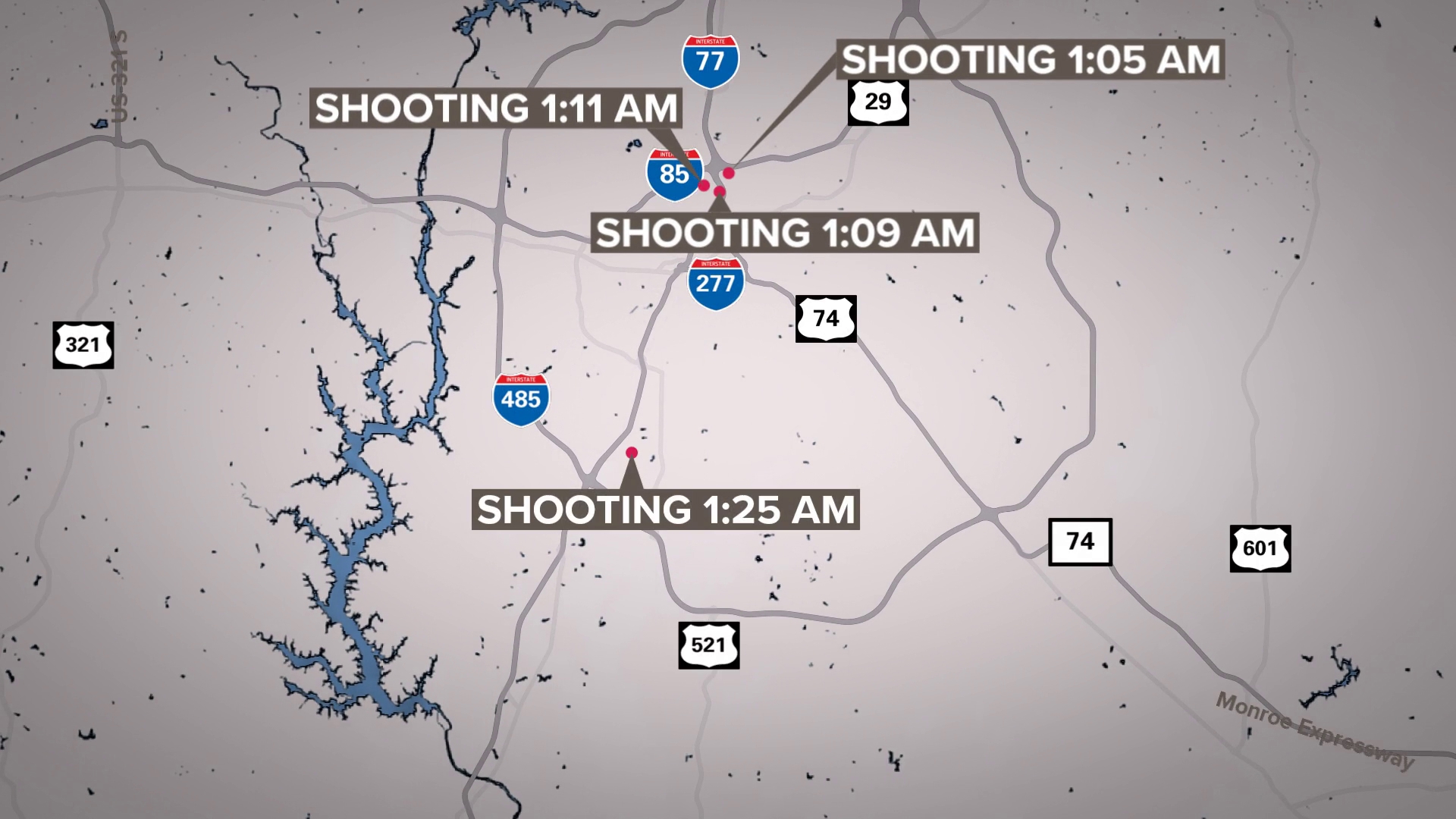 Between 1 a.m. and 1:30 a.m., there were four other shootings detectives believe are connected in north Charlotte.