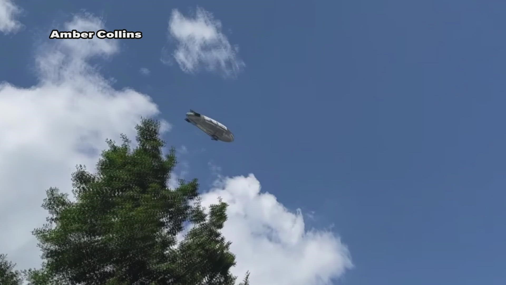 One of two blimps from Discovery promoting Shark Week was spotted over Gastonia, the day before it floats over Charlotte.
