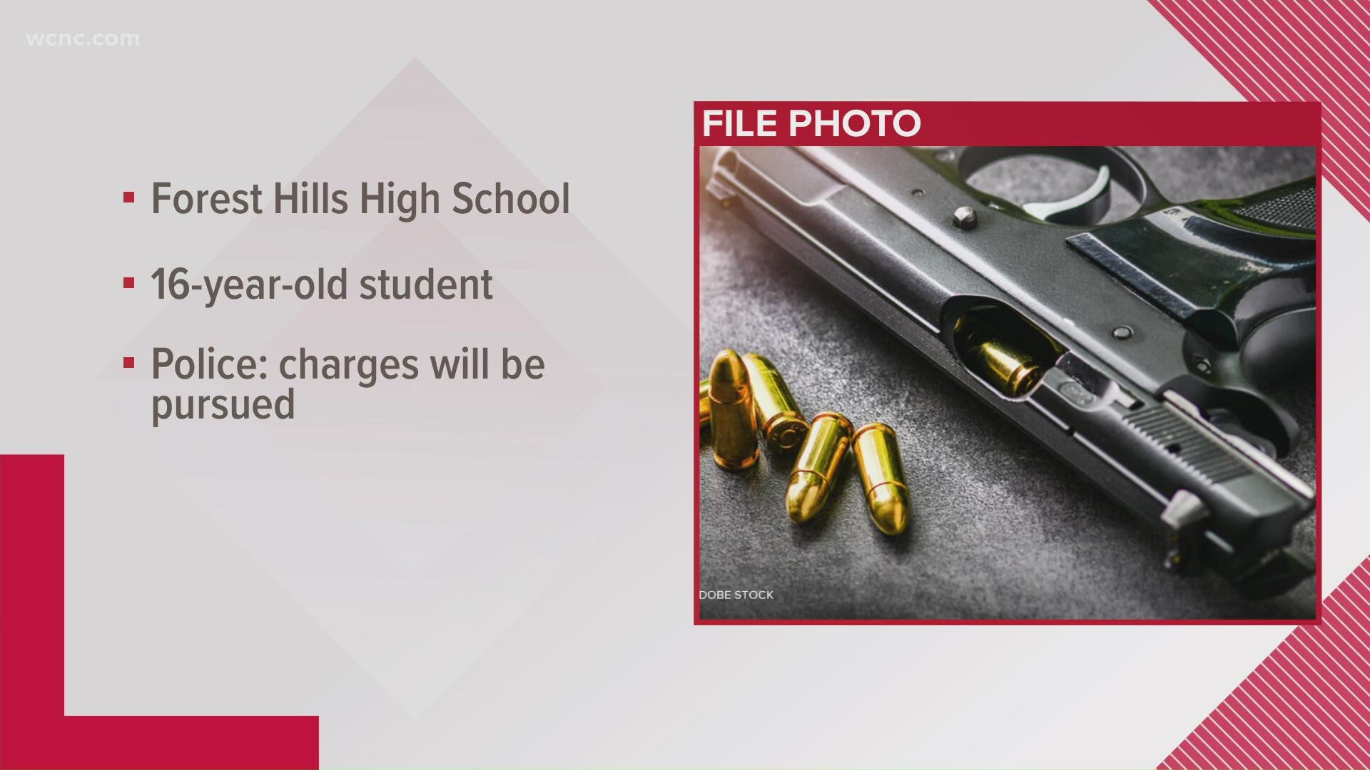 The 16-year-old student was found with the gun near the football stadium. Police said there is no evidence the teen threatened to use it.
