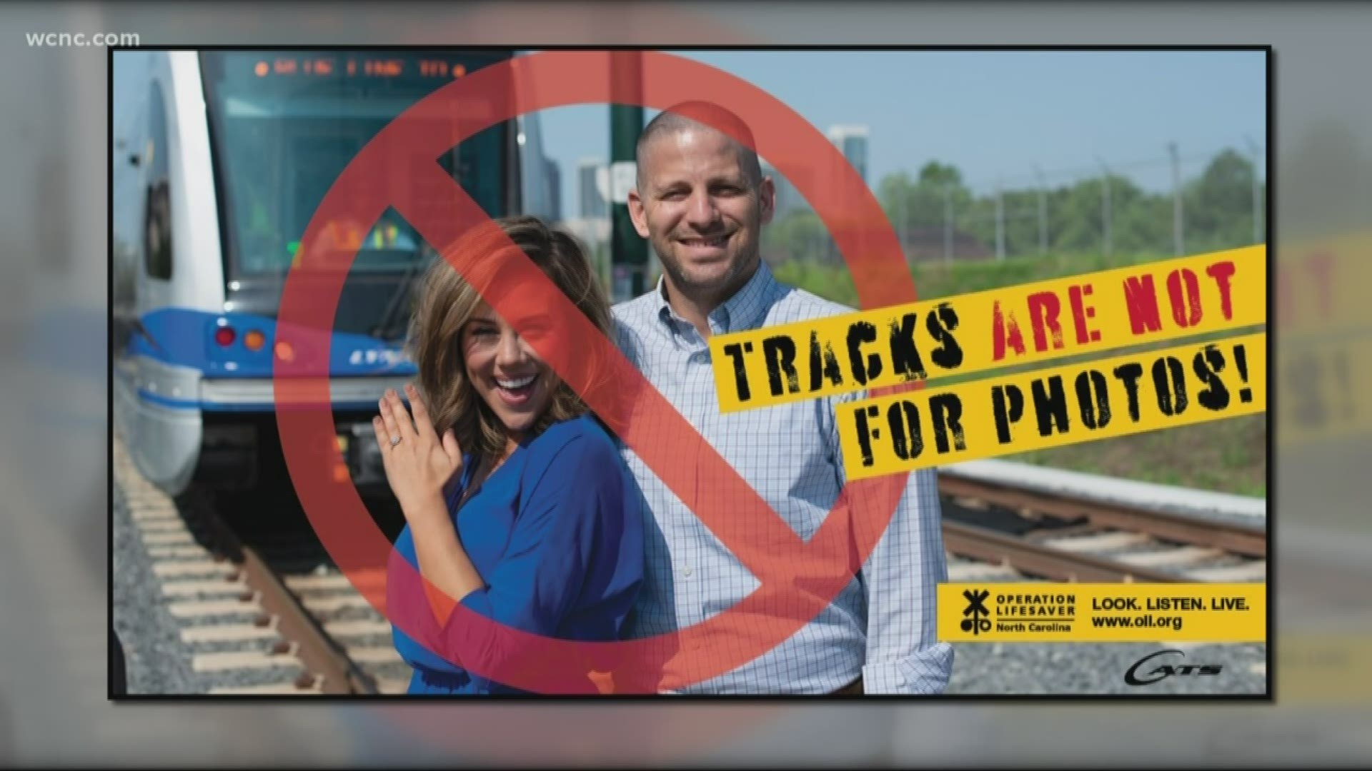 The campaign is to urge people not to get on the train tracks for any reason, including taking photos.