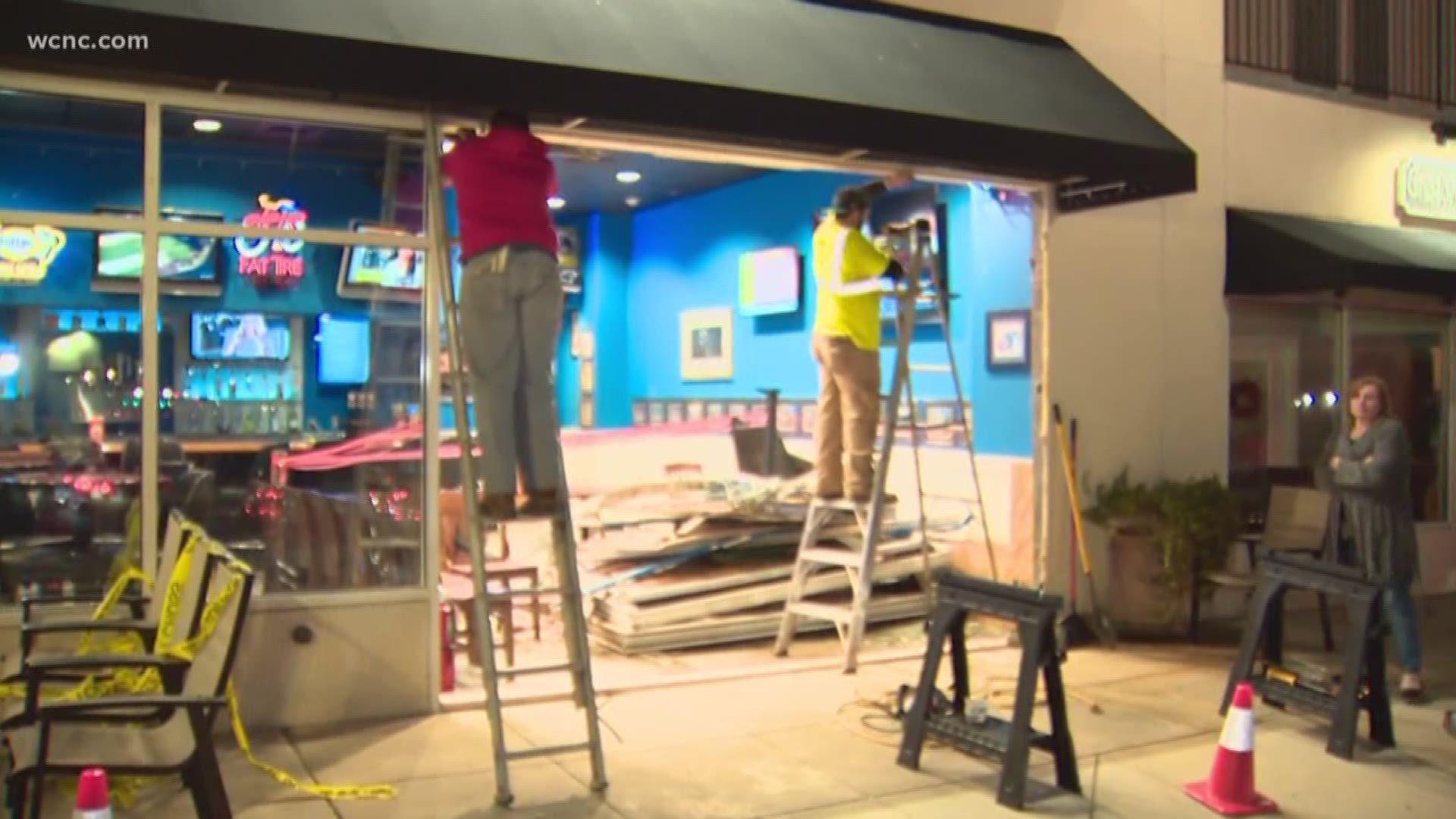 Crews are working to make repairs after a car crashed through the business. Nobody was hurt.