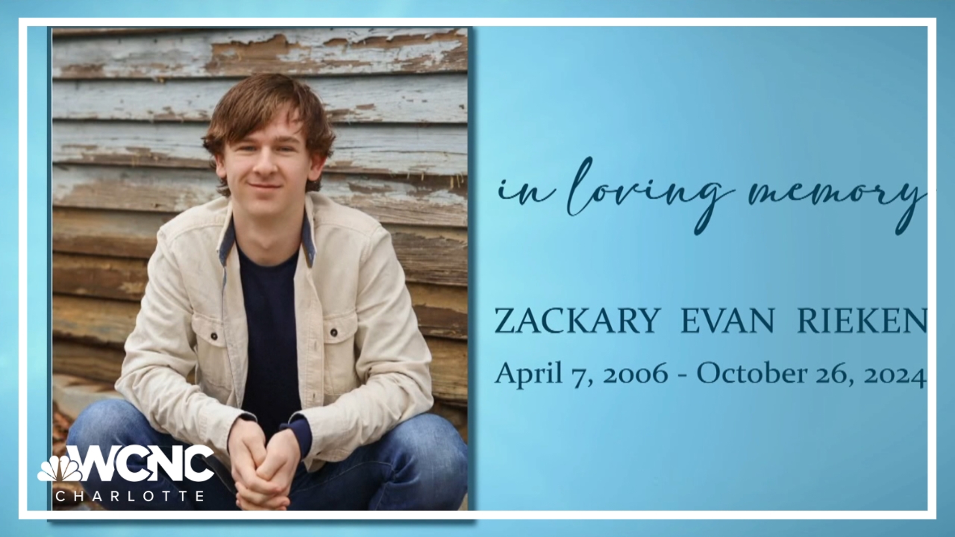 Zackary Rieken was shot and killed inside a car in South Charlotte on Oct. 26th. His family and friends celebrated him at his funeral on Monday.