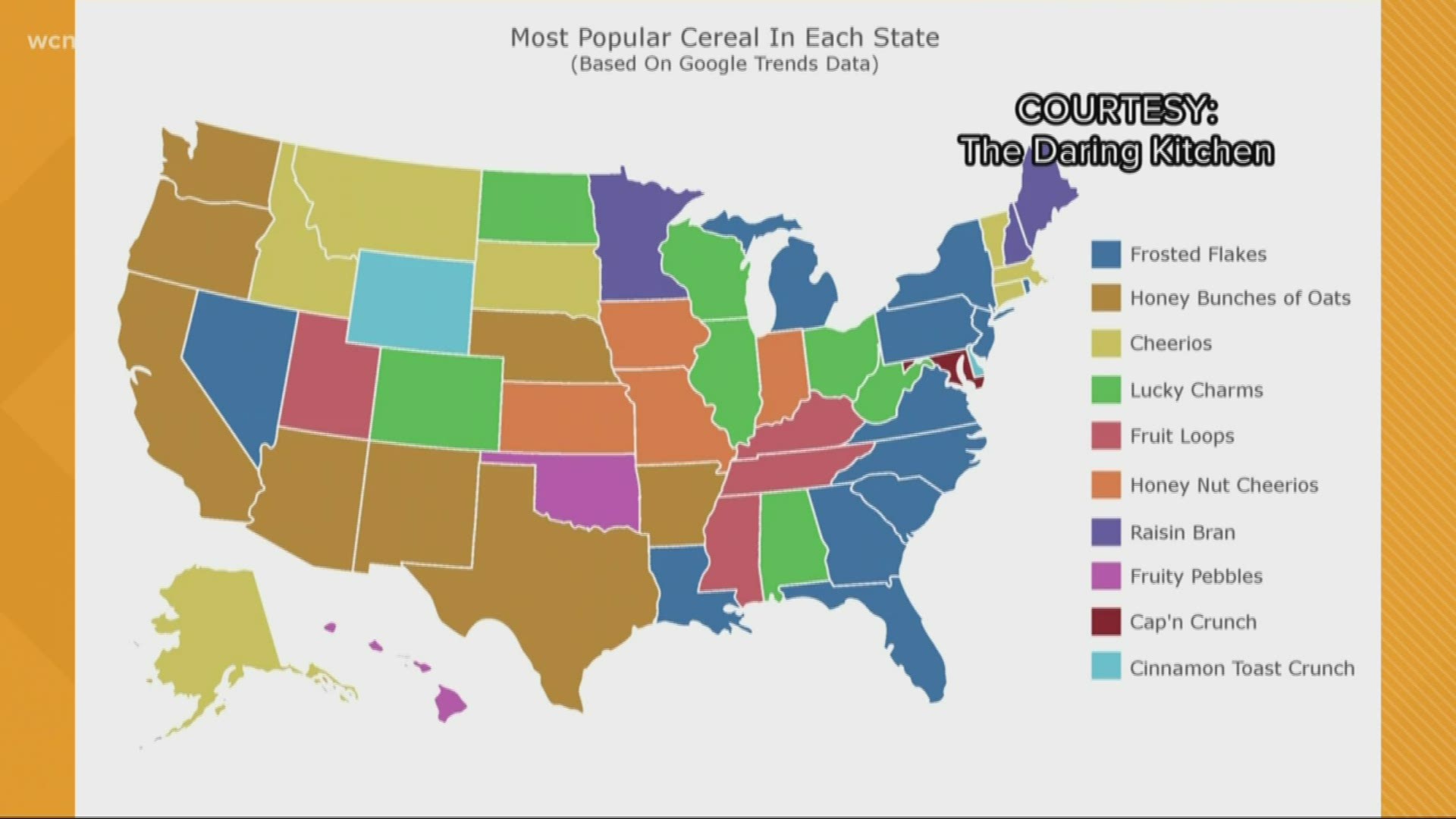 According to Google Trends, Frosted Flakes is the most popular cereal in North Carolina and South Carolina.