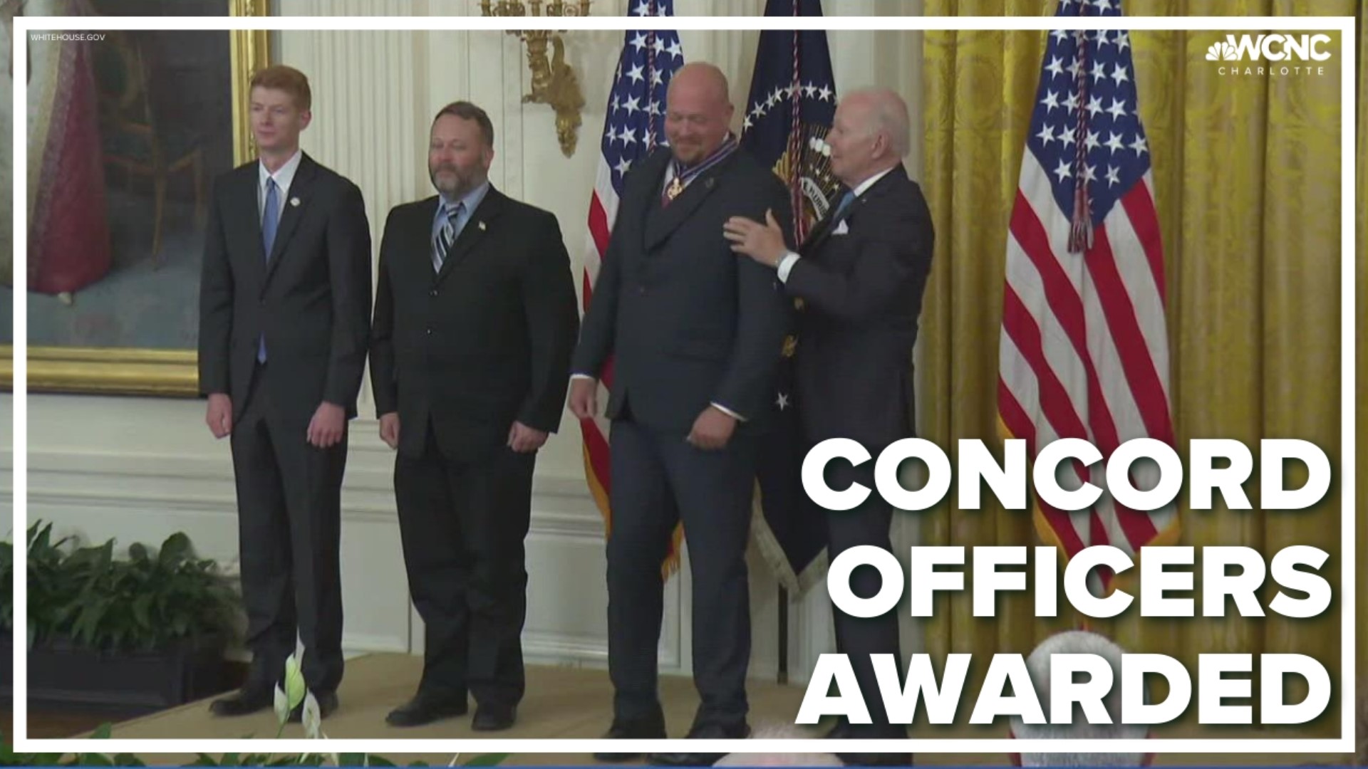 President Biden awarded fallen officer Jason Shuping and officers Kyle Baker, Paul Stackenwalt and Caleb Robinson with medals of valor.