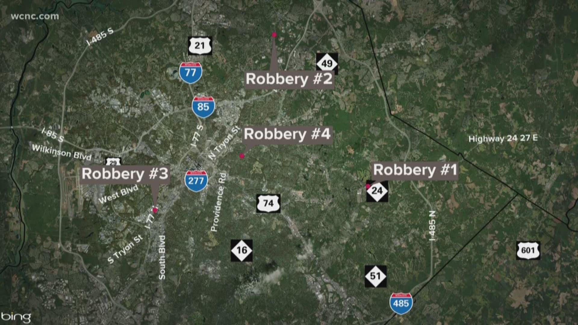 Police are still trying to figure out if the robberies spanning the city are connected. The first happened around 1 a.m. and the last around 5 a.m.