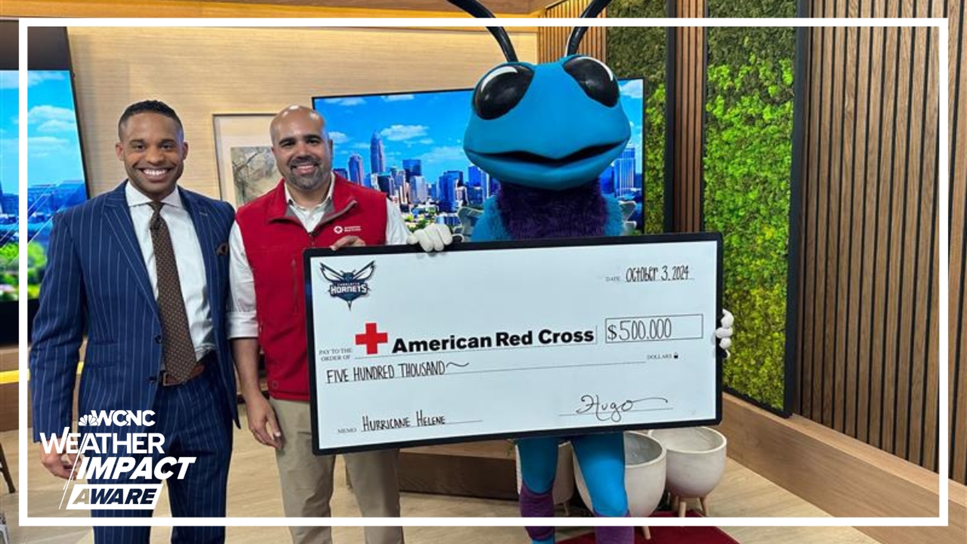 The Charlotte Hornets joined the WCNC Charlotte phone bank to announce a $500,000 donation to the American Red Cross for Hurricane Helene relief efforts.