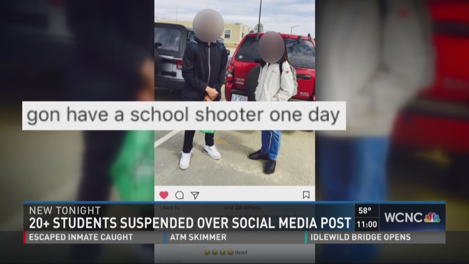 More than twenty local students were reportedly suspended from school on Monday over a post on social media. The post in question references a school shooting, but there was no specific threat.