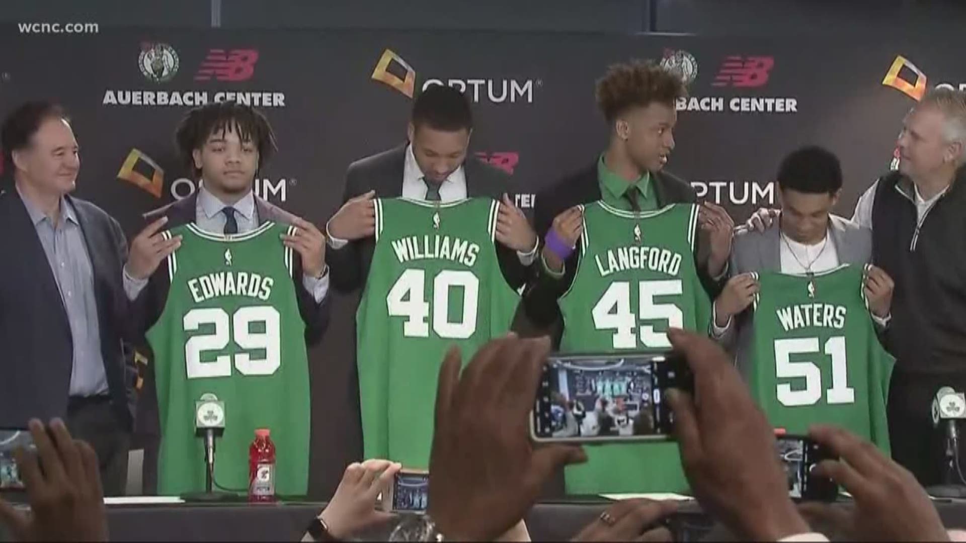 Charlotte's own Grant Williams introduced as the first round pick by one of the best franchise's in NBA history, the Boston Celtics.