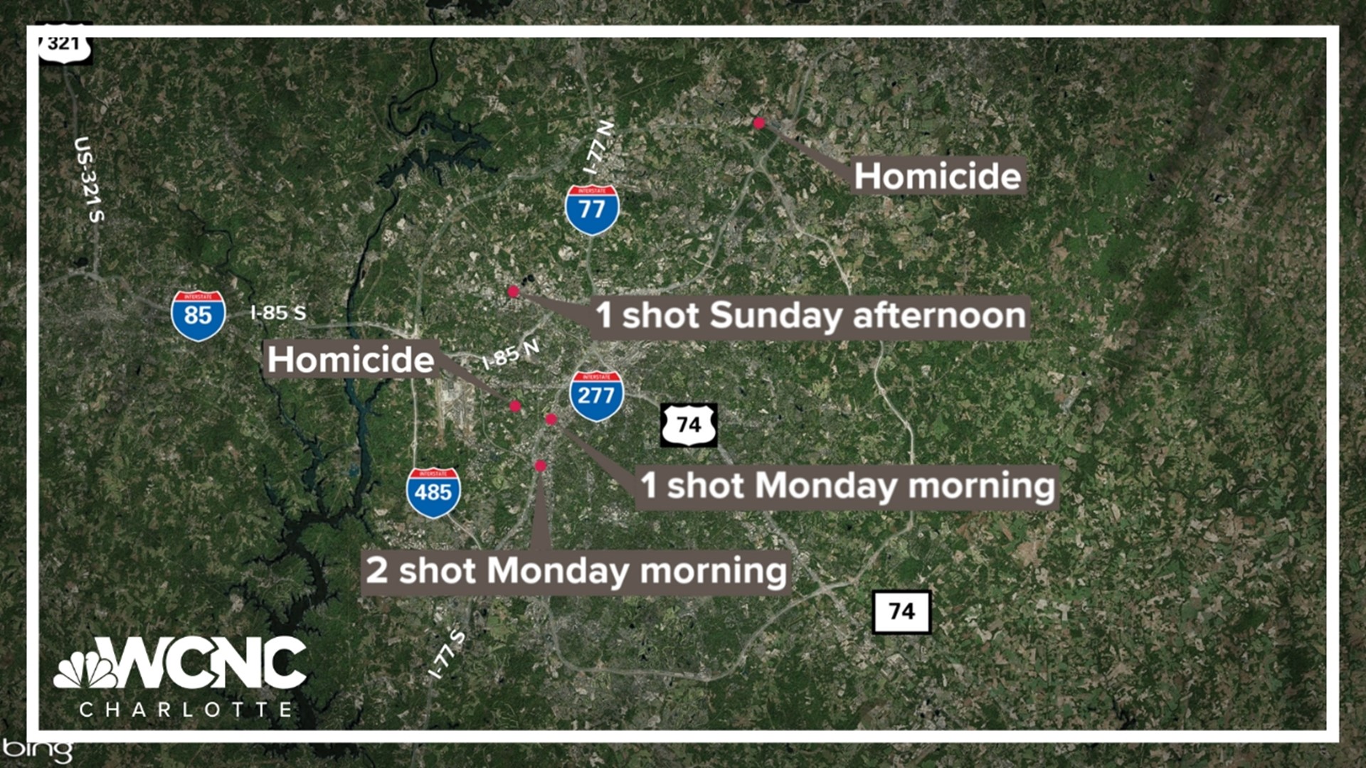 The Charlotte-Mecklenburg Police Department is still investigating after five shootings in Charlotte since Sunday.