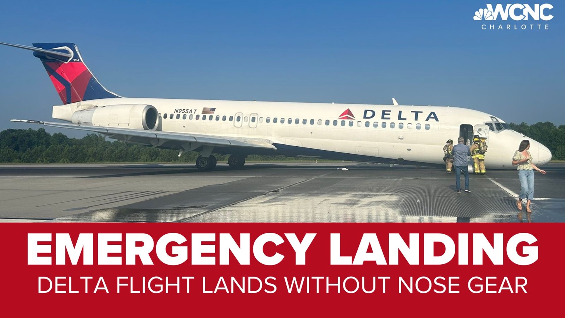 Delta Air Lines flight 1092 landed safely at Charlotte Douglas Wednesday morning without the nose gear.  Airport officials confirmed no one was hurt.