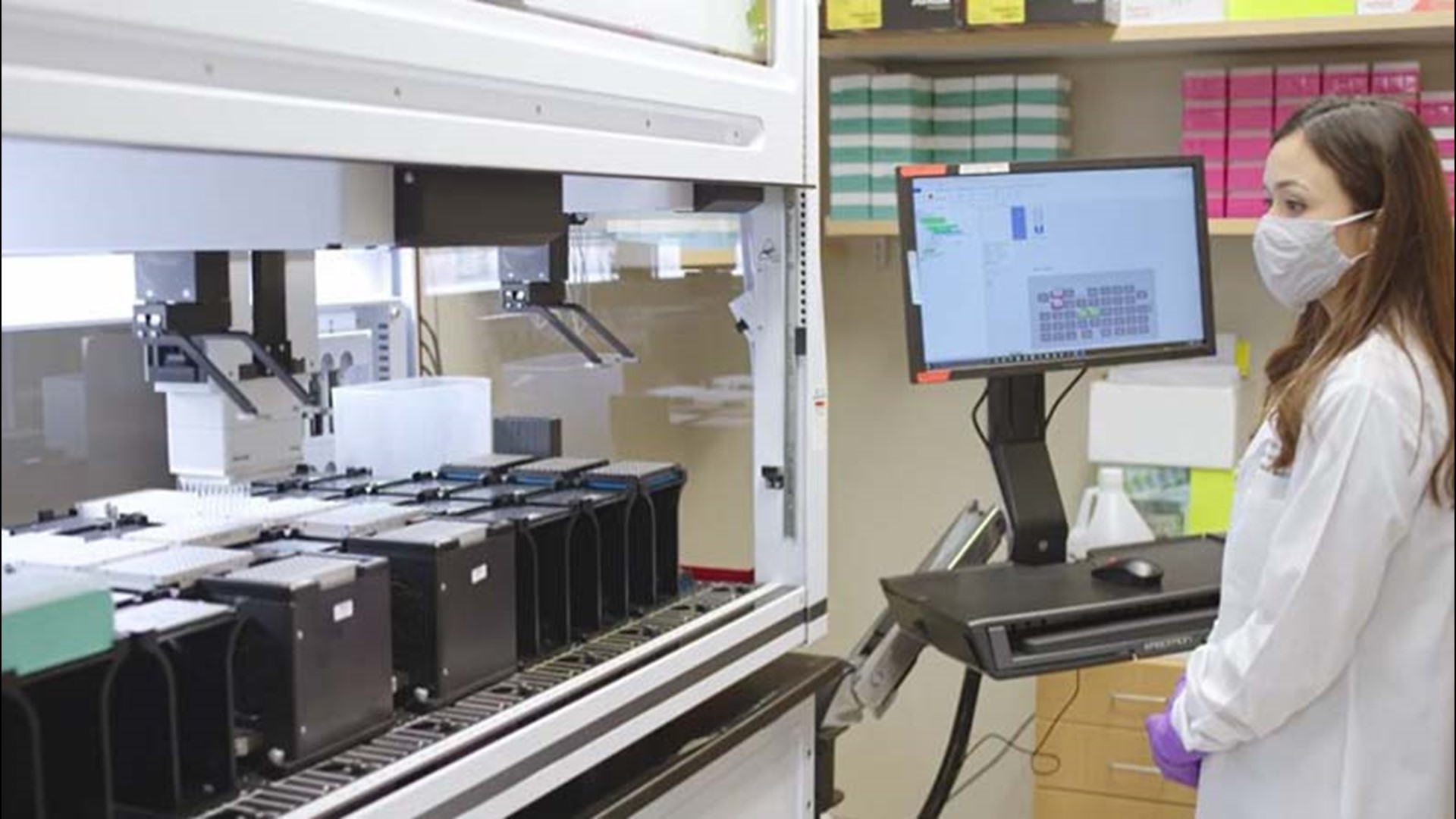 Mako staffers run positive test samples through multiple machines in a 48-hour genomic sequencing process.