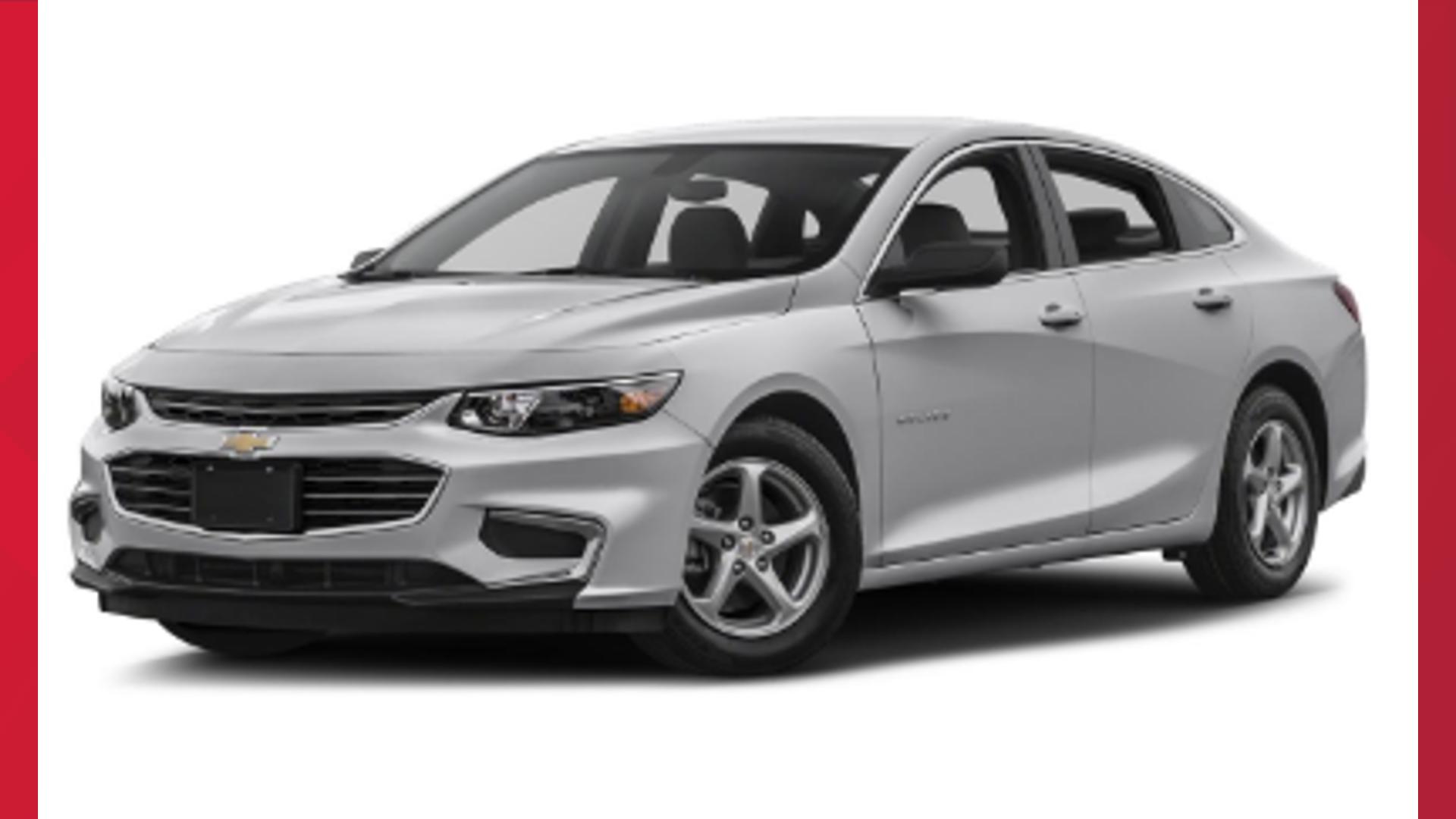 It's described as a silver 2017 Chevy Malibu sedan with a temporary NC tag on it.