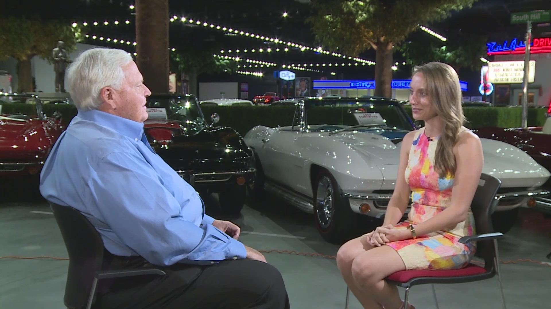 NASCAR Hall of Fame team owner Rick Hendrick chat withs WCNC Charlotte's Ashley Stroehlein inside his Hendrick Heritage Center.