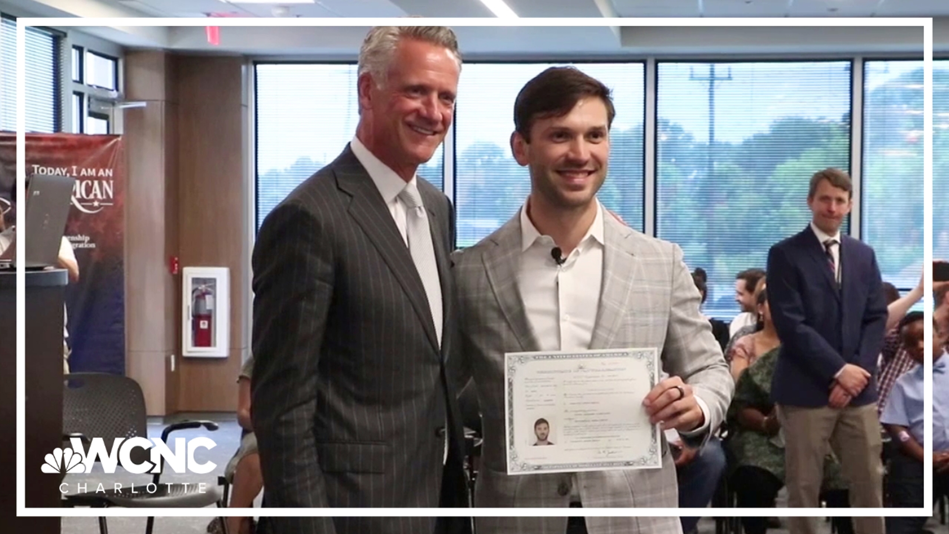 The Trackhouse Racing driver was one of 48 people who became U.S. citizens in Charlotte on Tuesday.