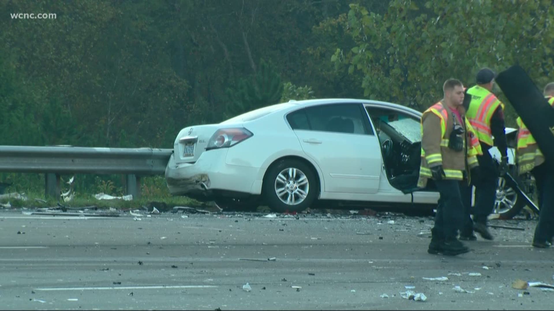 The car flipped over the median and stuck two other vehicles as it landed