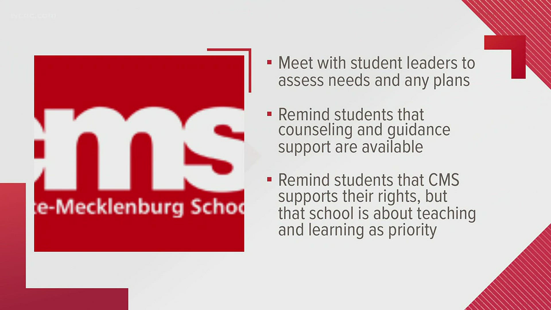 As students and adults across the country march for stricter gun laws, CMS is addressing the possible walkouts being planned in the area.