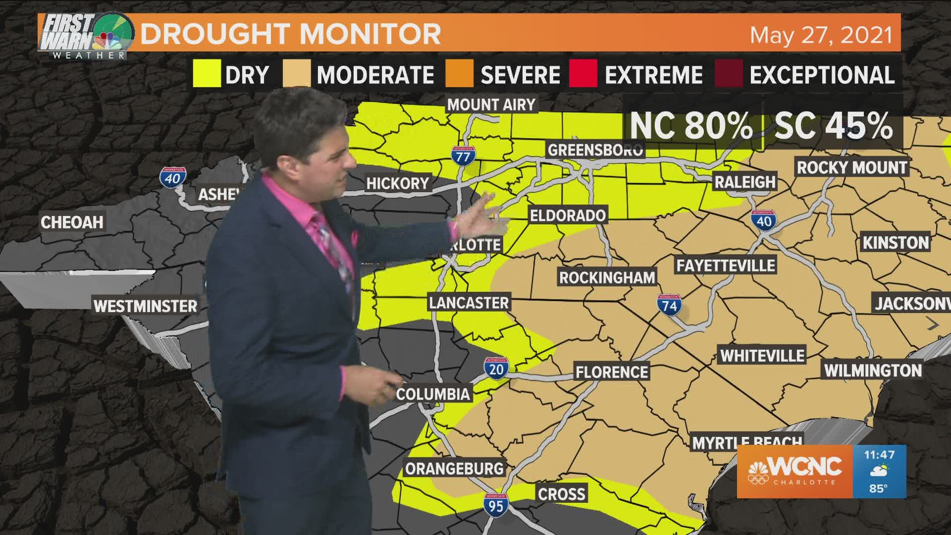 Two weeks of rain free weather furthers our drought for the Carolinas.